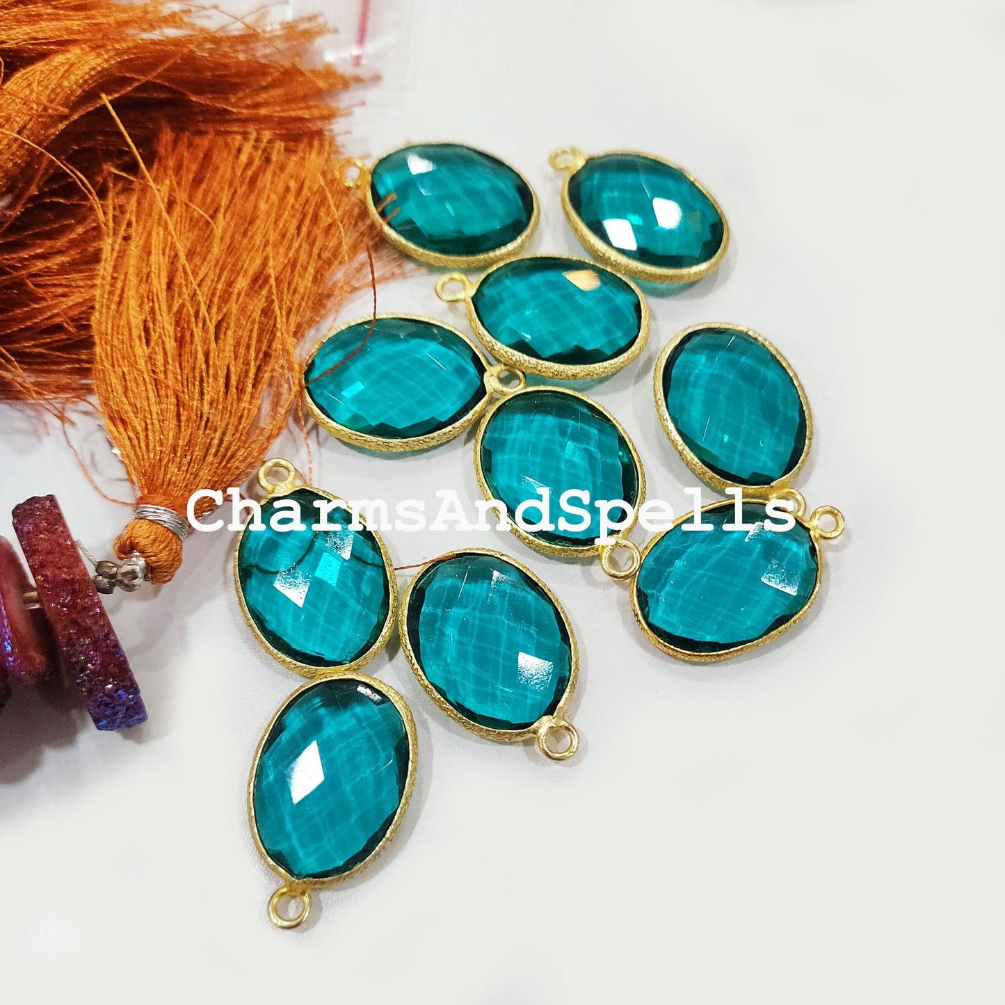 Ethnic Apatite Quartz Pendant Connector, 16x24mm Faceted Single Bail Connector, 14K Gold Plated Connector, Pendant Connector - Charms And Spells