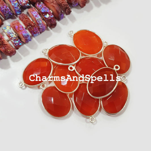 Carnelian Bezel Pendant Connector, 10x24mm Charm Pendant, Single Bail Silver Charm, Carnelian Gemstone, Birthstone - Charms And Spells