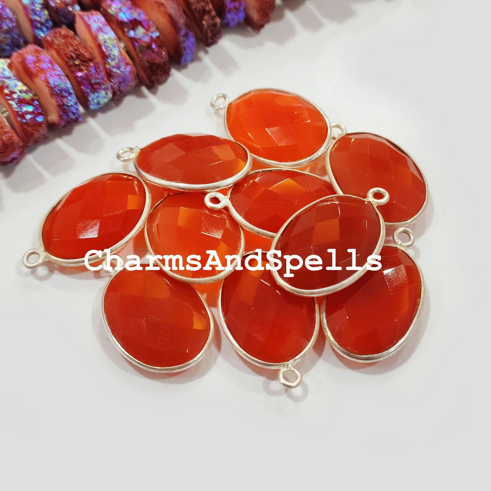 Carnelian Bezel Pendant Connector, 10x24mm Charm Pendant, Single Bail Silver Charm, Carnelian Gemstone, Birthstone - Charms And Spells