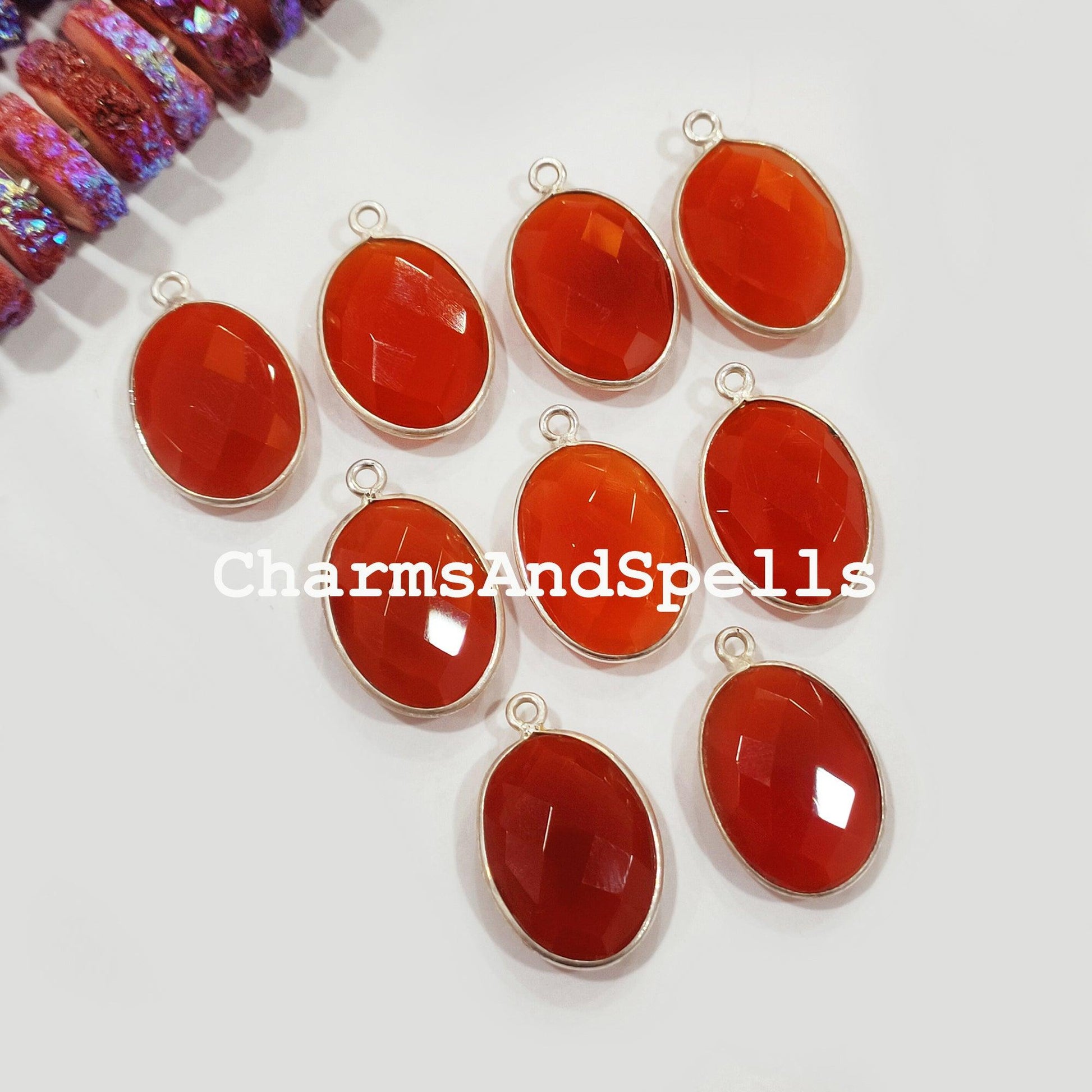 Carnelian Bezel Pendant Connector, 10x24mm Charm Pendant, Single Bail Silver Charm, Carnelian Gemstone, Birthstone - Charms And Spells