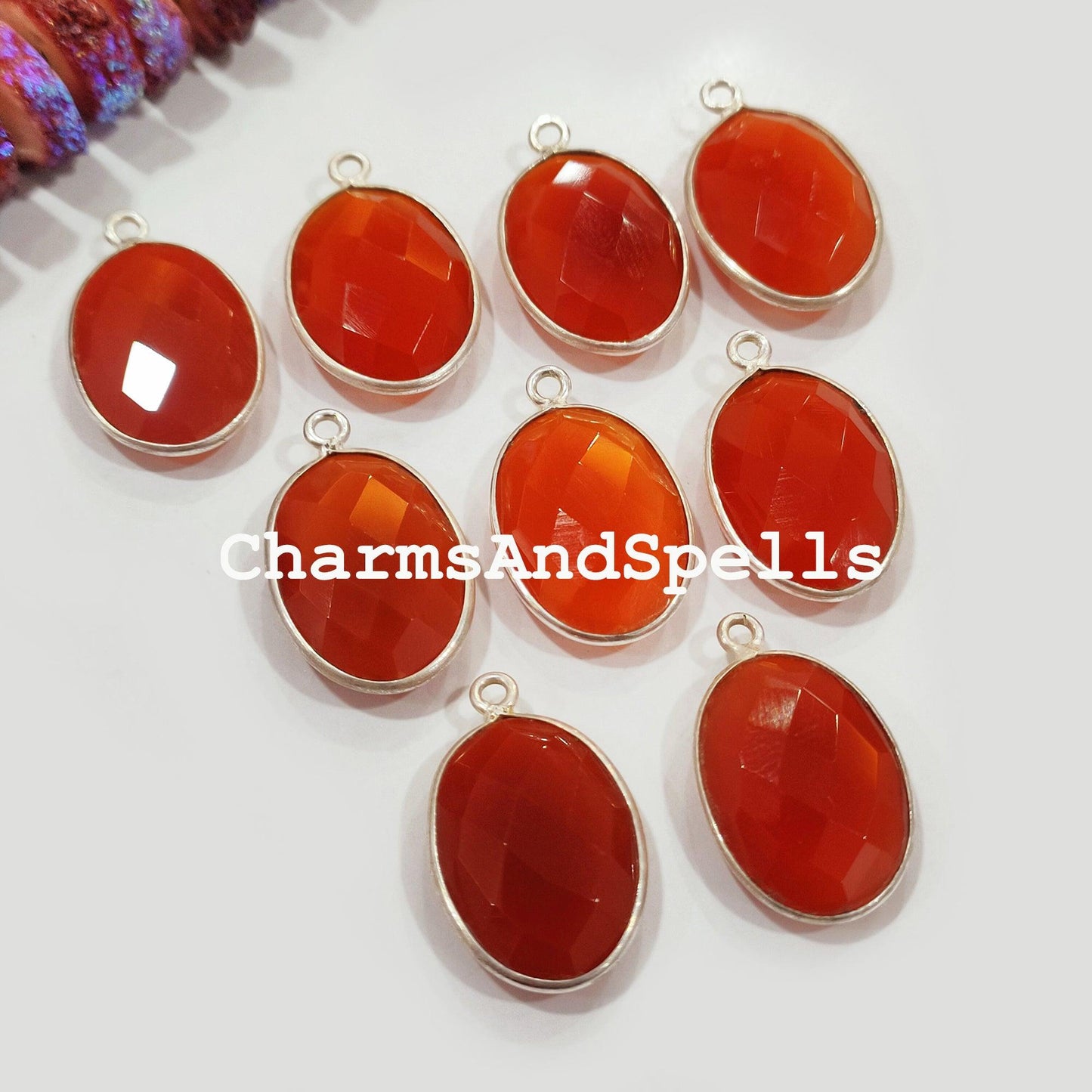 Carnelian Bezel Pendant Connector, 10x24mm Charm Pendant, Single Bail Silver Charm, Carnelian Gemstone, Birthstone - Charms And Spells