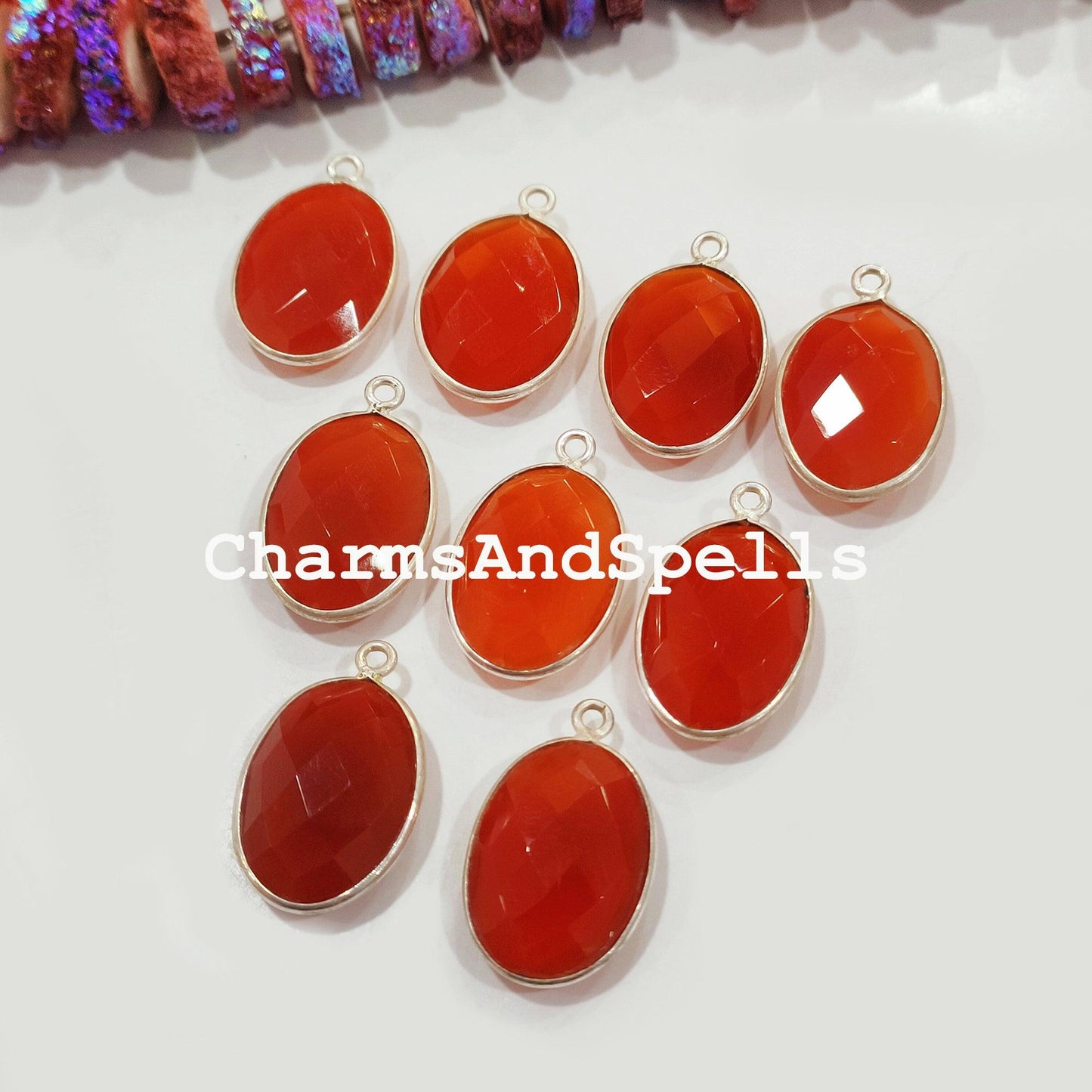 Carnelian Bezel Pendant Connector, 10x24mm Charm Pendant, Single Bail Silver Charm, Carnelian Gemstone, Birthstone - Charms And Spells