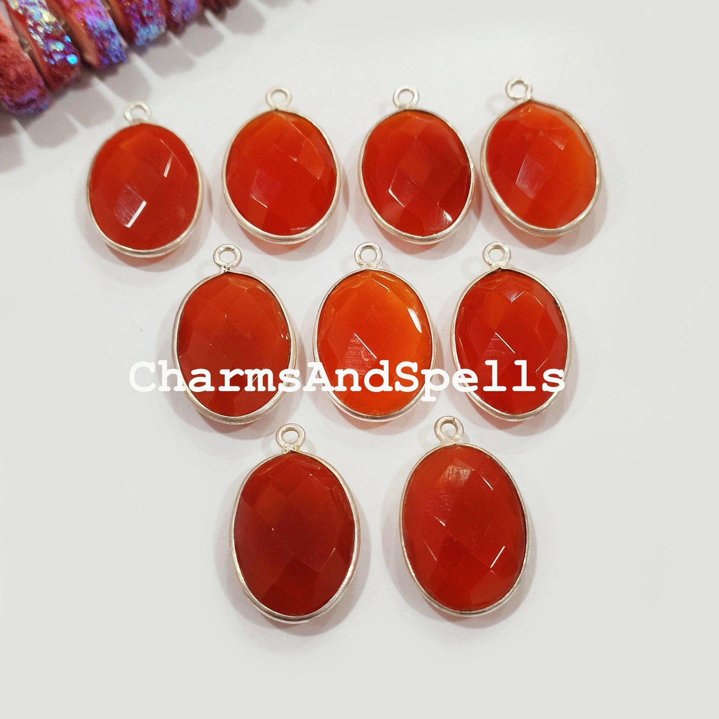 Carnelian Bezel Pendant Connector, 10x24mm Charm Pendant, Single Bail Silver Charm, Carnelian Gemstone, Birthstone - Charms And Spells