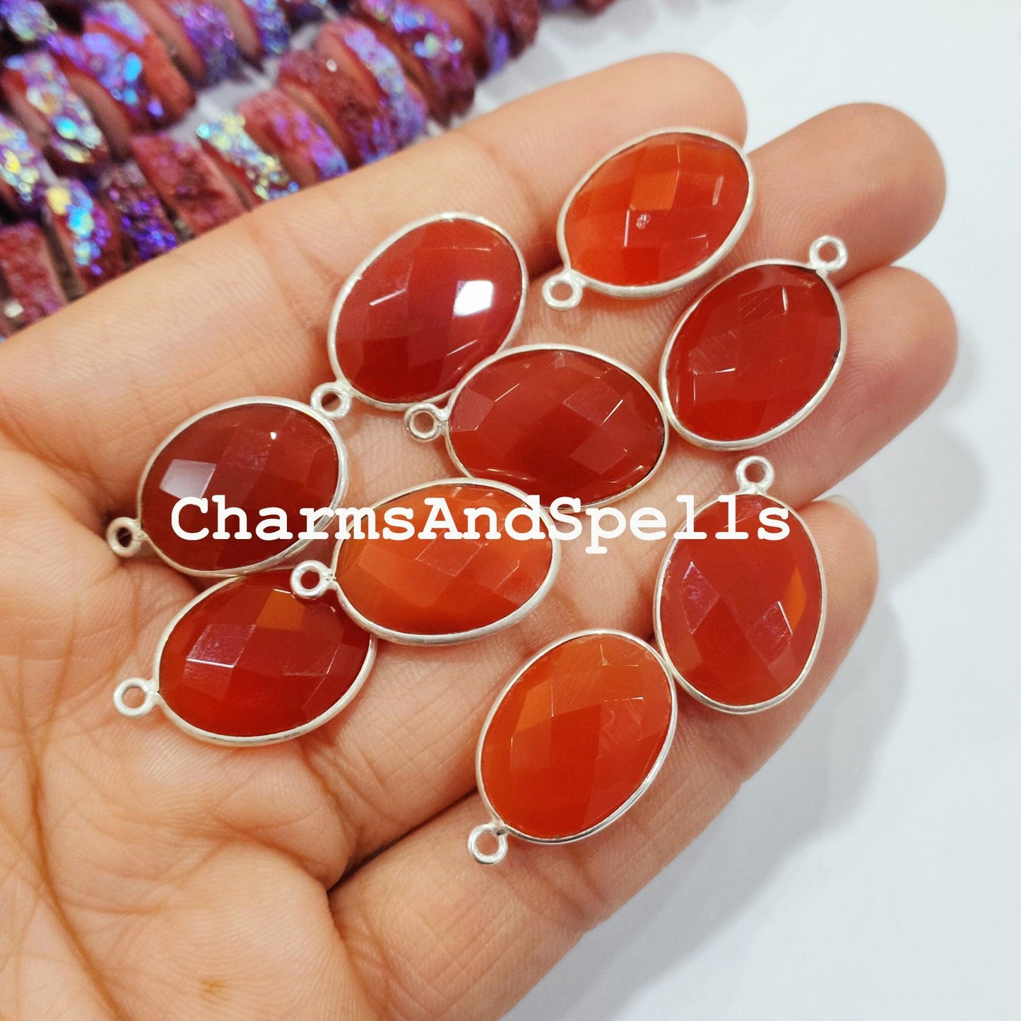 Carnelian Bezel Pendant Connector, 10x24mm Charm Pendant, Single Bail Silver Charm, Carnelian Gemstone, Birthstone - Charms And Spells