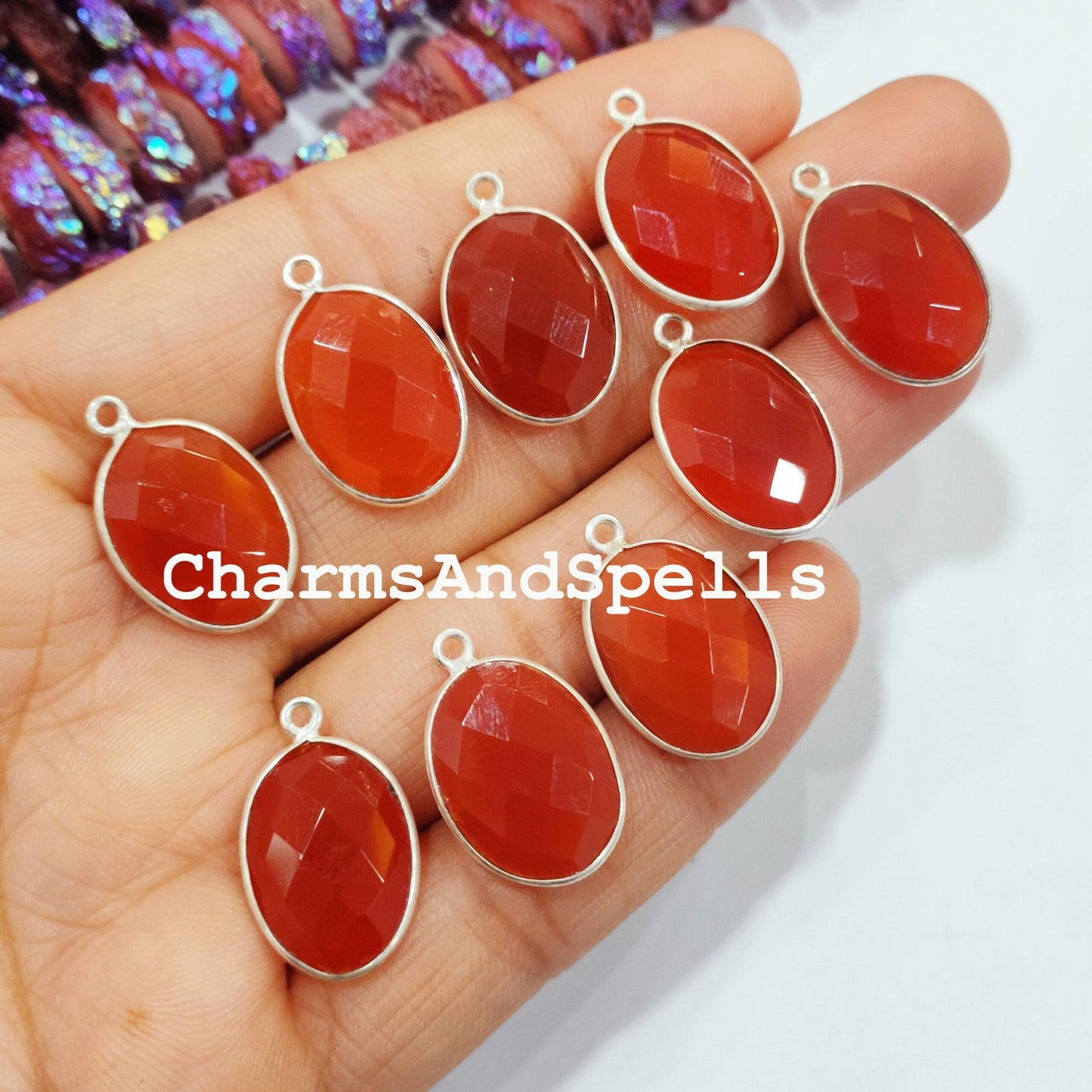 Carnelian Bezel Pendant Connector, 10x24mm Charm Pendant, Single Bail Silver Charm, Carnelian Gemstone, Birthstone - Charms And Spells