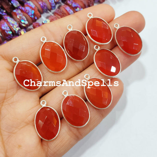 Carnelian Bezel Pendant Connector, 10x24mm Charm Pendant, Single Bail Silver Charm, Carnelian Gemstone, Birthstone - Charms And Spells