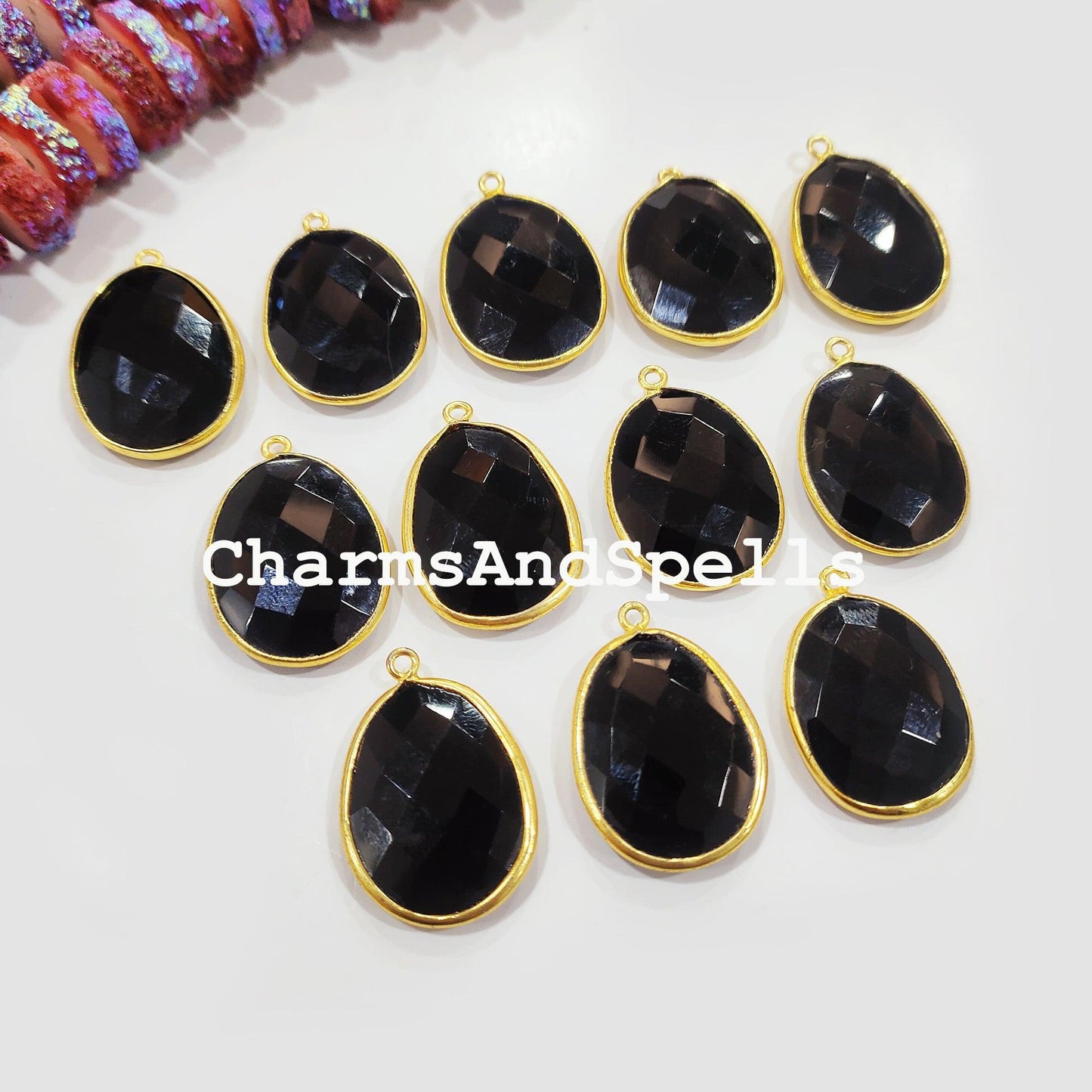 Black Onyx Pendant Connector, 20x27mm Gold Plated Pendant, Single Bail, Boho Connector, DIY Pendant/Earring Connector - Charms And Spells