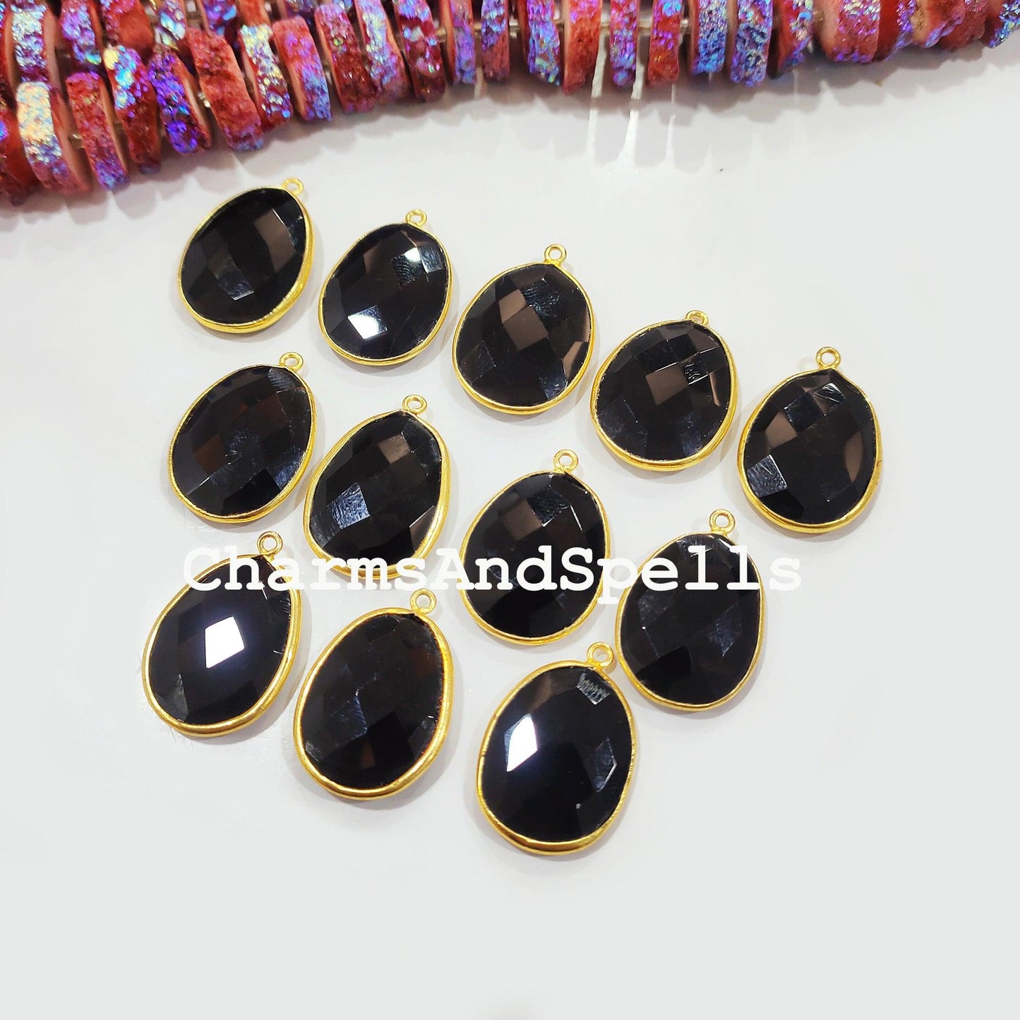 Black Onyx Pendant Connector, 20x27mm Gold Plated Pendant, Single Bail, Boho Connector, DIY Pendant/Earring Connector - Charms And Spells