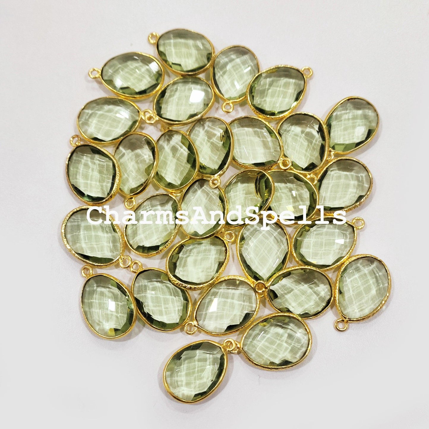 Green Amethyst Connectors, Faceted Single Bail Connectors, 14K Gold Plated Connectors, Charm Pendant Connectors - Charms And Spells