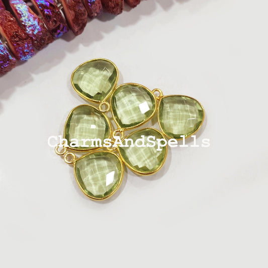 Green amethyst color quartz connector, Bezel set, Gold Plated, Earring Connector, Charms, Earring Findings - Charms And Spells