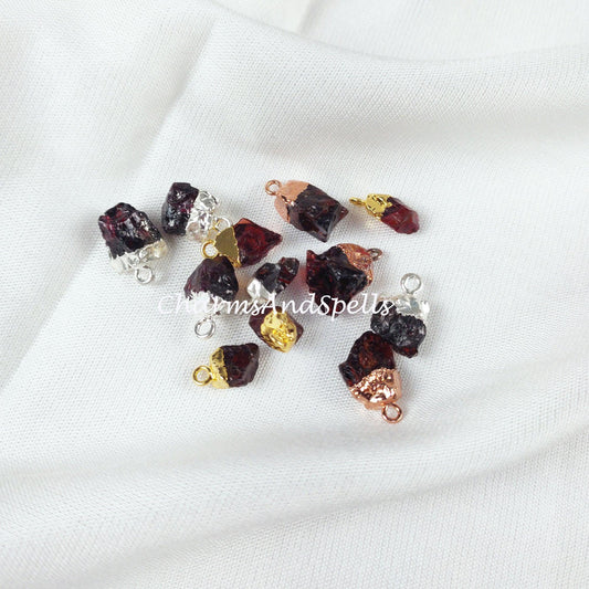 Natural Red Garnet Connectors, Gemstone Rough Connectors, Electroplated Single Bail Connectors, - Charms And Spells