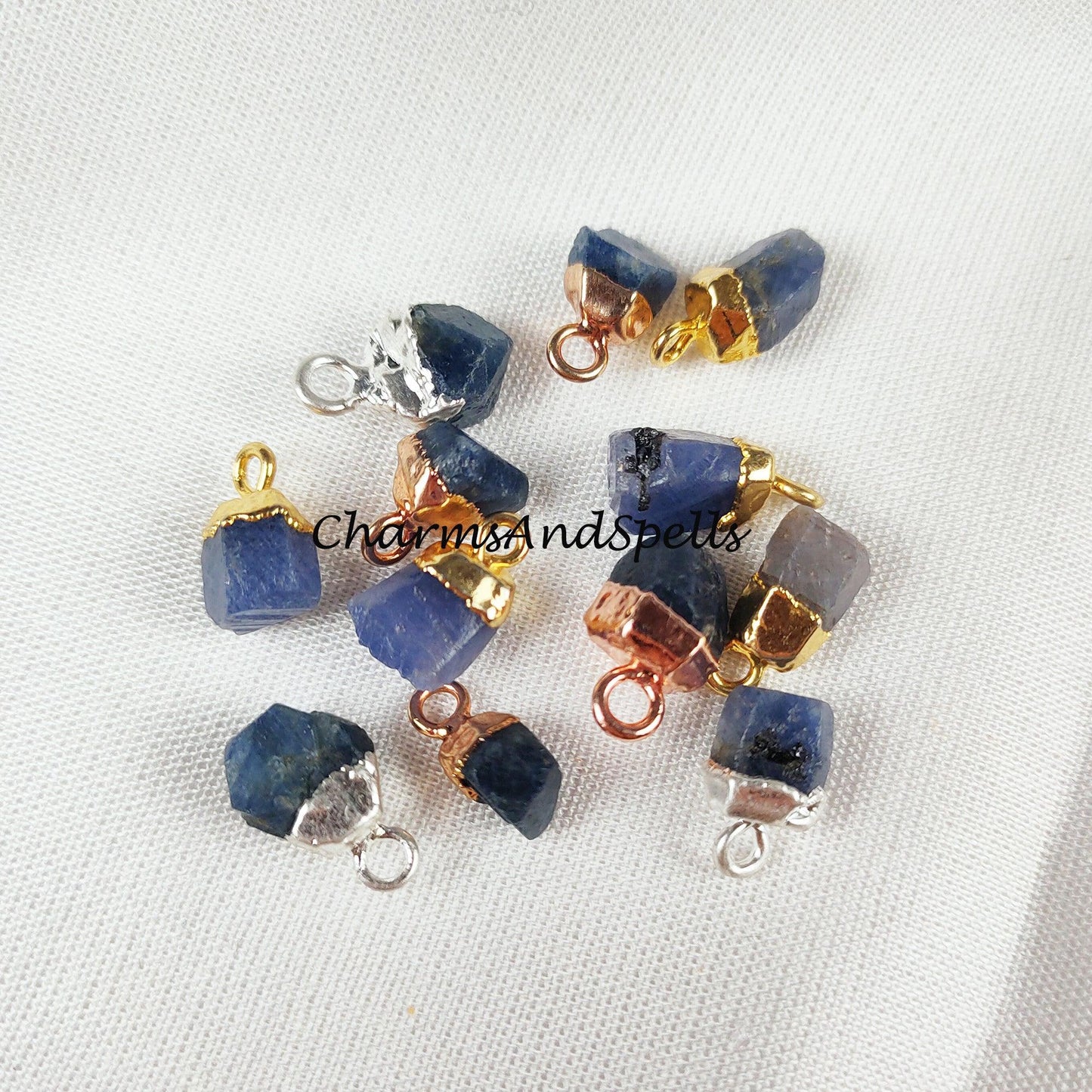 Tanzanite Pendant Connectors, Rough Connectors, Electroplated Single Bail Connectors, Natural Raw Tanzanite - Charms And Spells