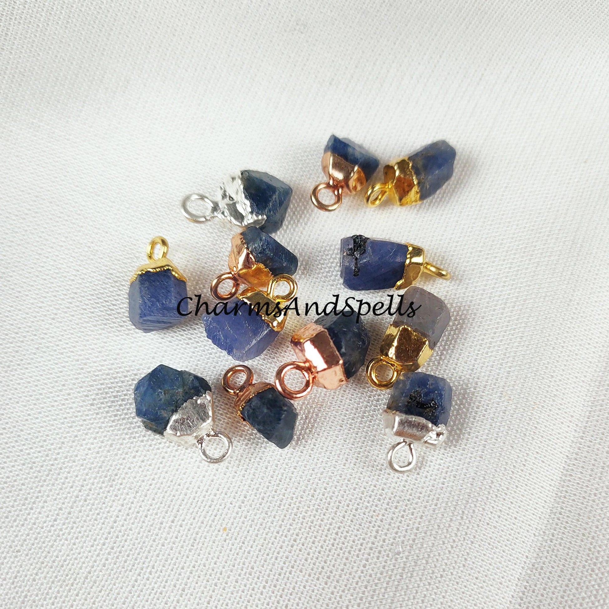 Tanzanite Pendant Connectors, Rough Connectors, Electroplated Single Bail Connectors, Natural Raw Tanzanite - Charms And Spells