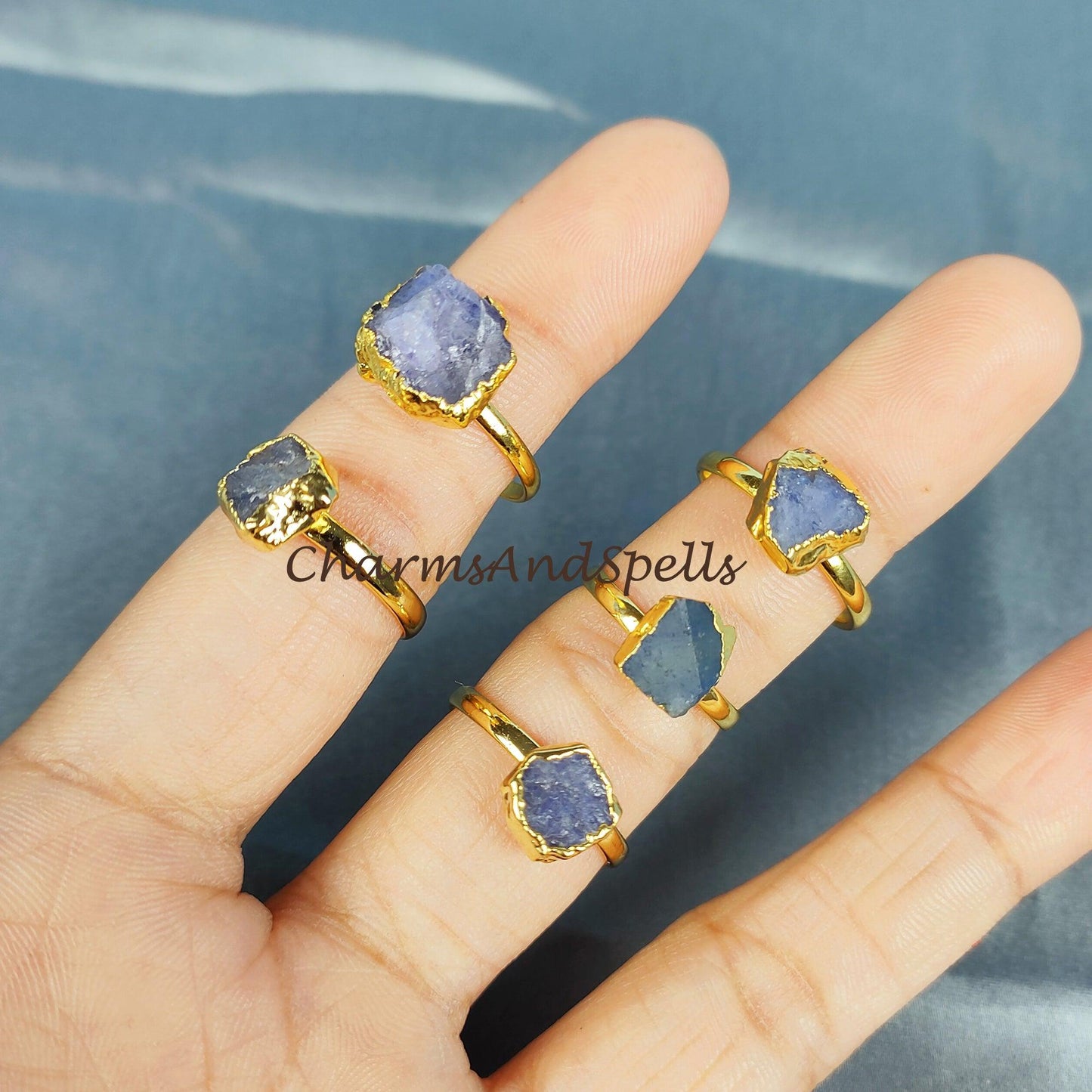 Rough Tanzanite Ring, Statement Ring, Electroplated Ring, Gift for Women, Blue Gemstone Jewelry, Raw Stone Ring - Charms And Spells