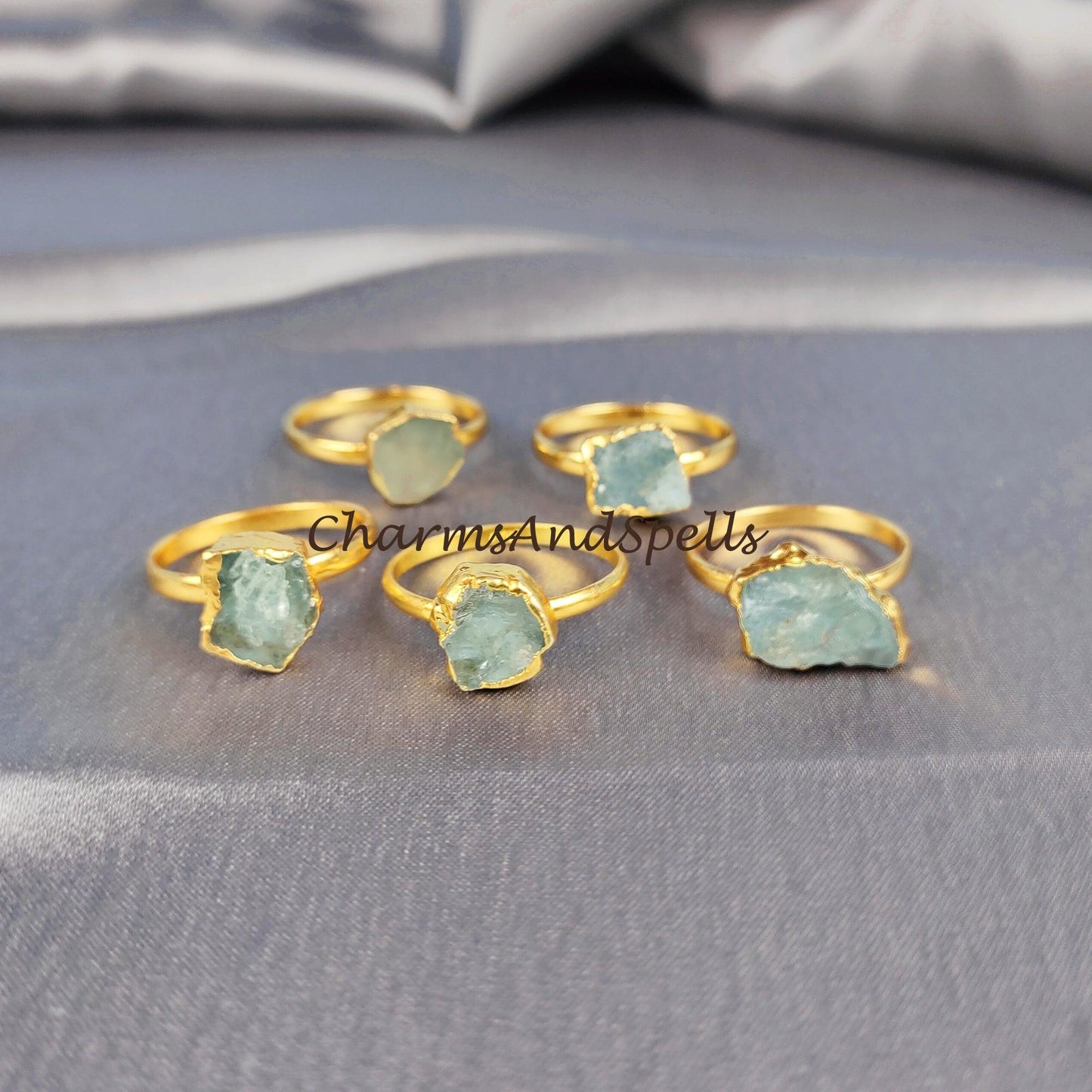 Rough Aquamarine Ring, Electroplated Ring, Imitation Jewelry, Copper Ring, Ring For Women, Dainty Ring, Statement Ring - Charms And Spells