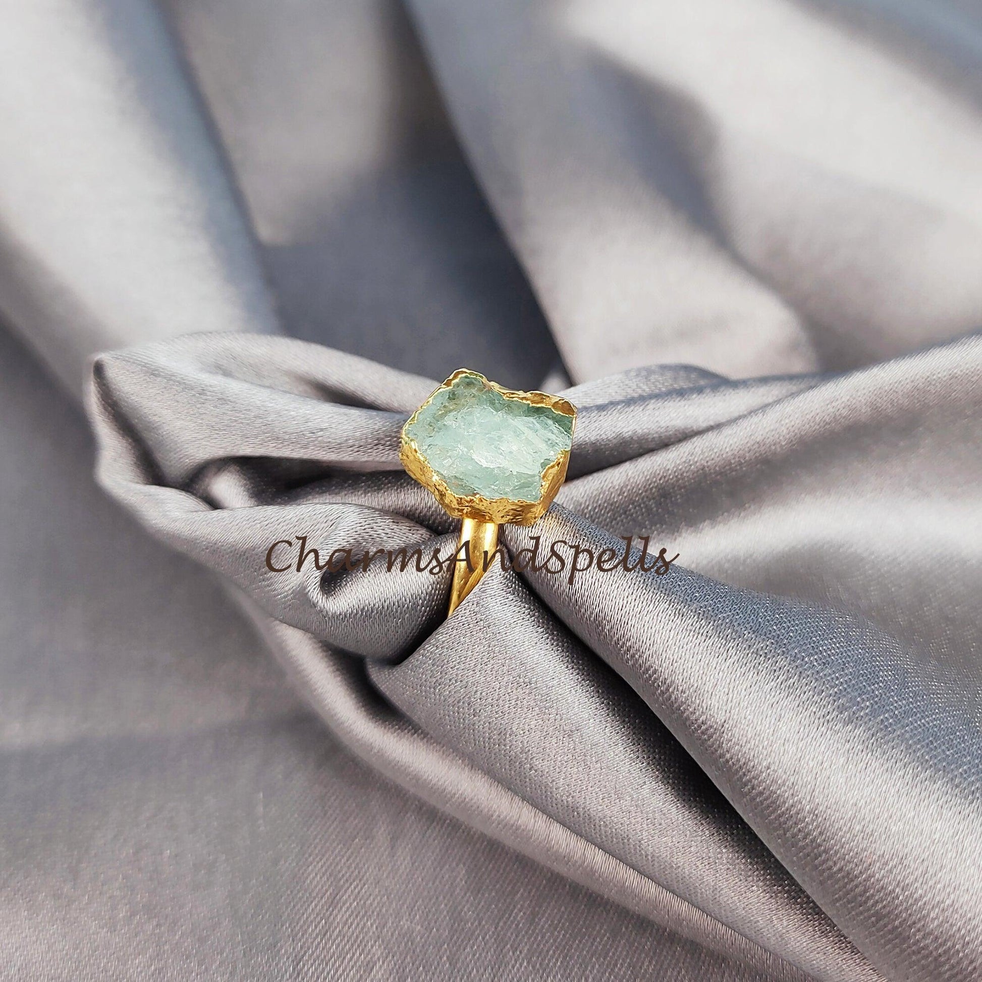 Rough Aquamarine Ring, Electroplated Ring, Imitation Jewelry, Copper Ring, Ring For Women, Dainty Ring, Statement Ring - Charms And Spells