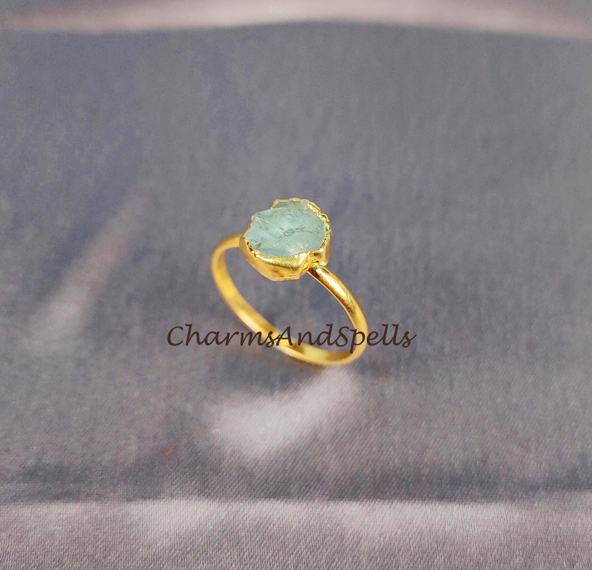 Rough Aquamarine Ring, Electroplated Ring, Imitation Jewelry, Copper Ring, Ring For Women, Dainty Ring, Statement Ring - Charms And Spells