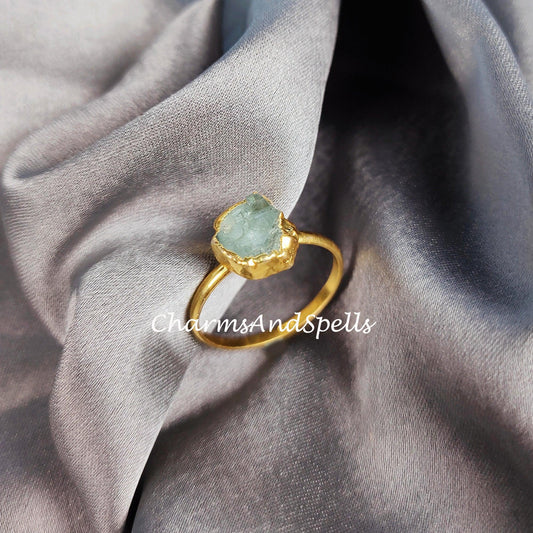 Rough Aquamarine Ring, Electroplated Ring, Imitation Jewelry, Copper Ring, Ring For Women, Dainty Ring, Statement Ring - Charms And Spells