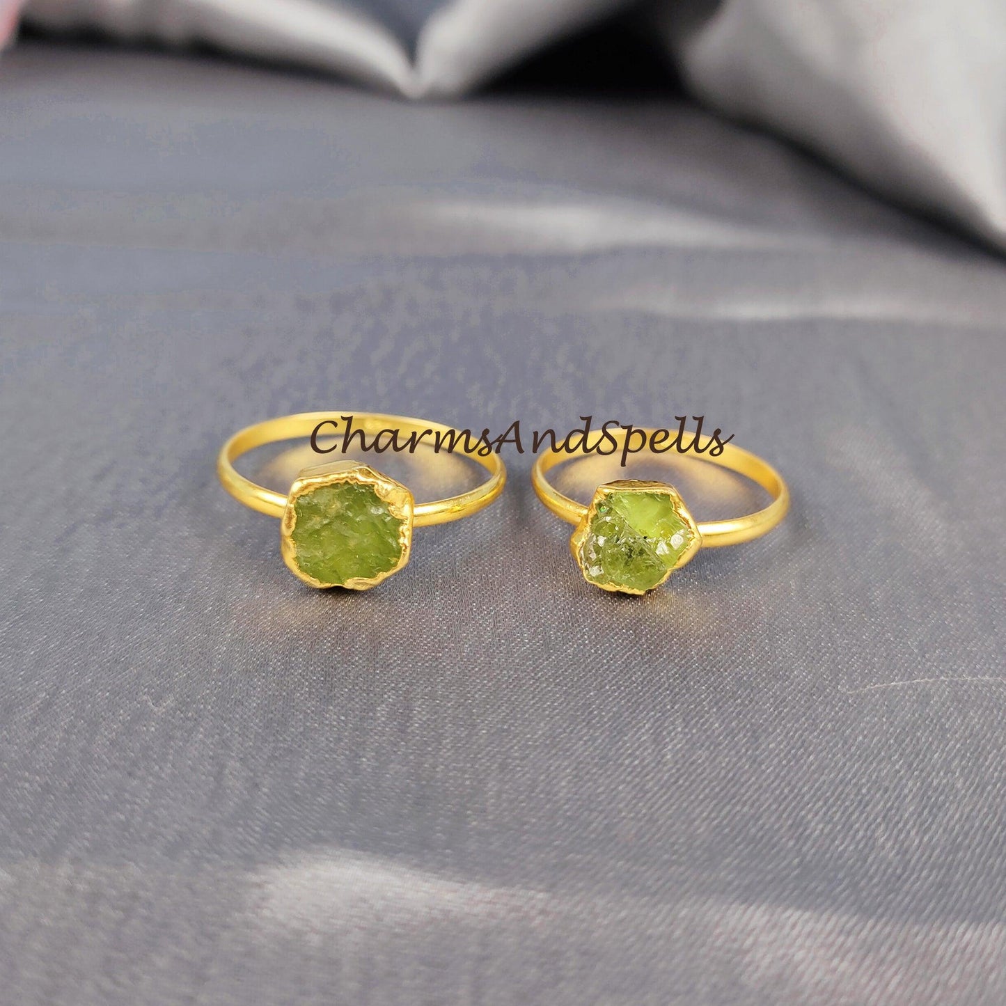 Natural Raw Peridot Ring, Electroplated Ring, August Ring, Gift for Her, Raw Stone Ring, Birthstone, Imitation Rin - Charms And Spells