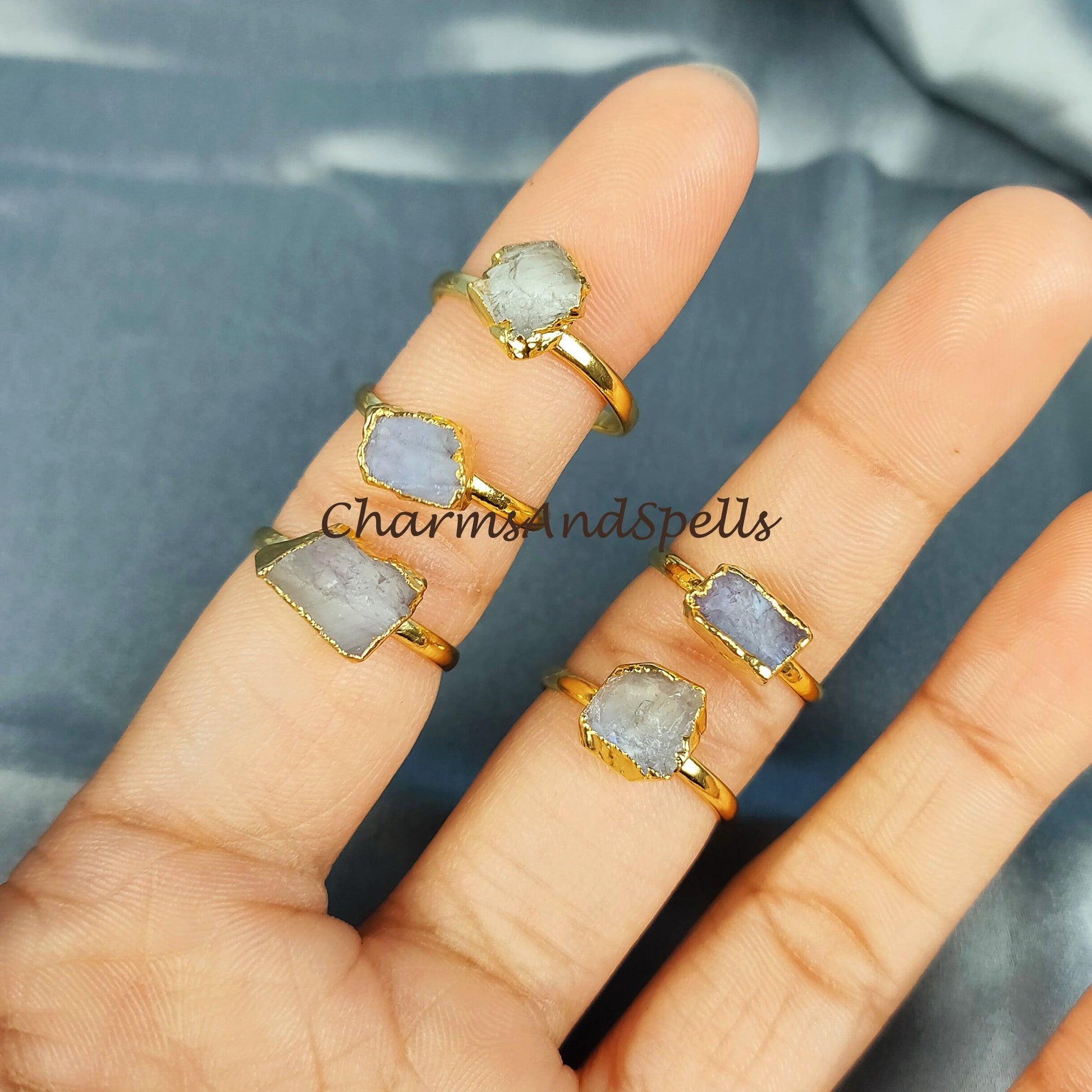 Rough Rainbow Moonstone Ring, Electroplated Ring, Imitation Jewelry, Copper Ring, Ring For Women, Statement Ring, Gift - Charms And Spells