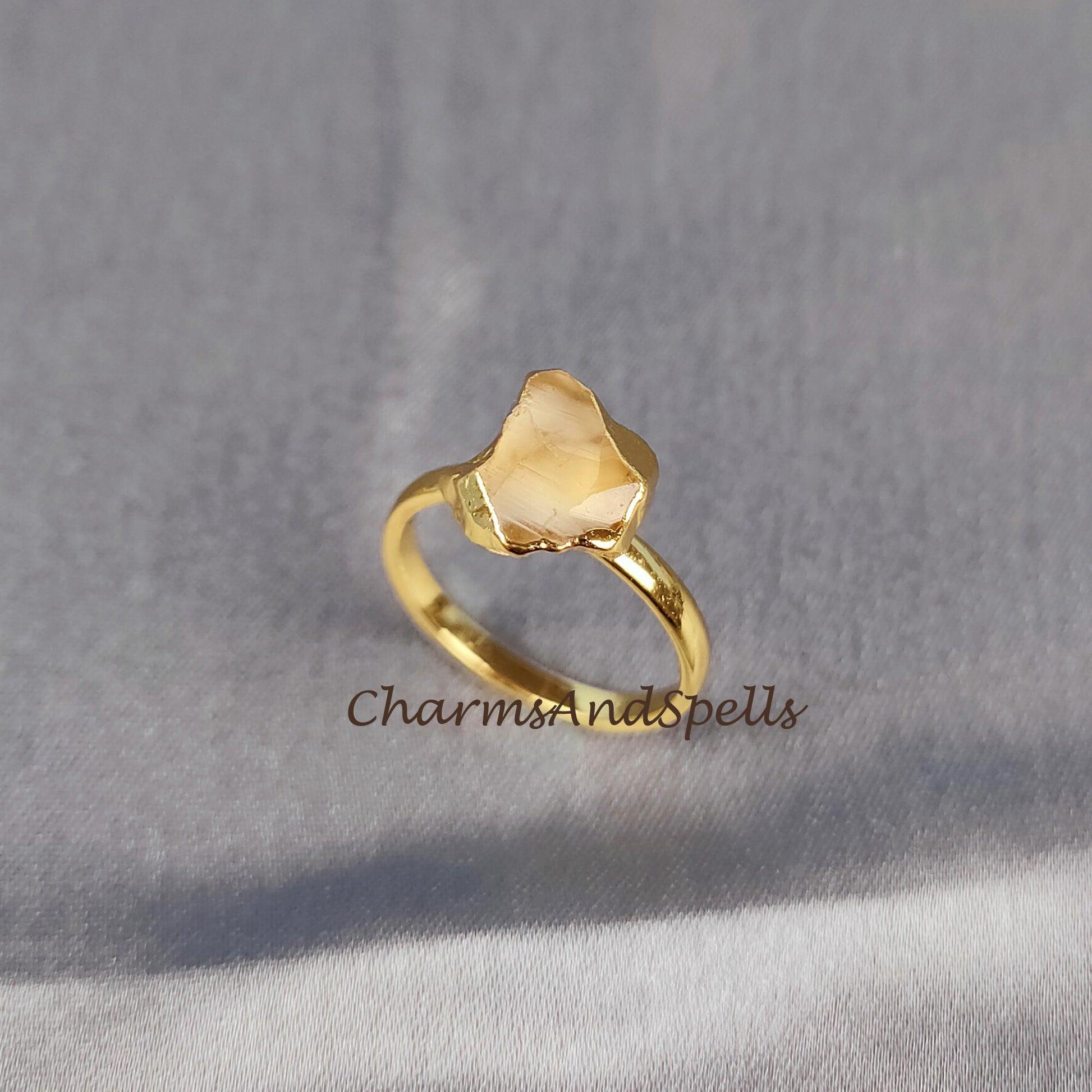 Natural Raw Citrine Ring, Electroplated Ring, Vintage Look Ring, Gift for Her, Gypsy Ring, Birthstone, Imitation Ring, Unique Jewelry - Charms And Spells