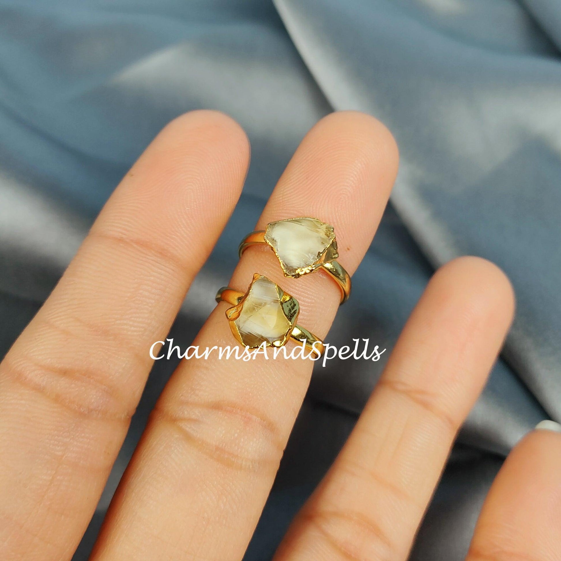 Natural Raw Citrine Ring, Electroplated Ring, Vintage Look Ring, Gift for Her, Gypsy Ring, Birthstone, Imitation Ring, Unique Jewelry - Charms And Spells