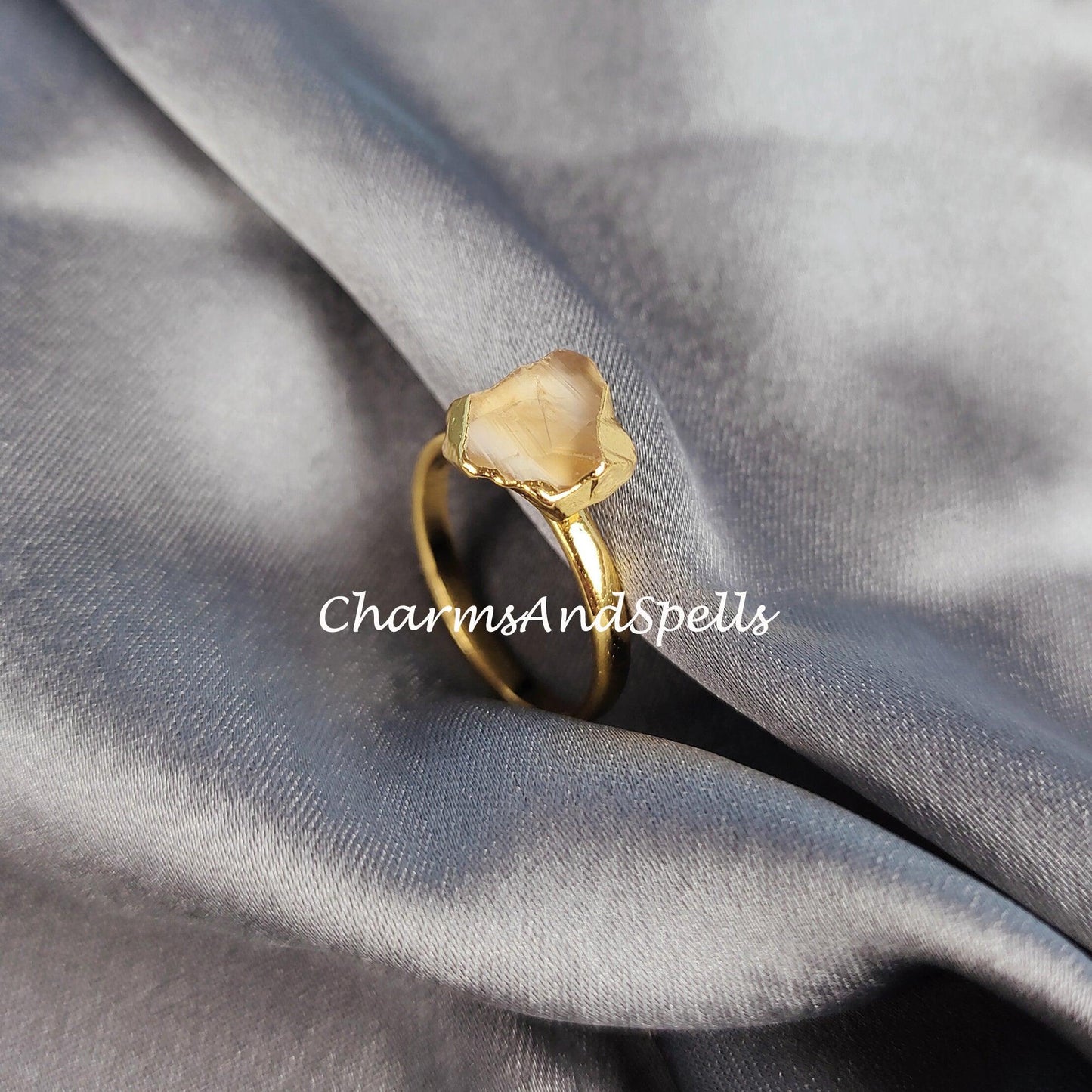 Natural Raw Citrine Ring, Electroplated Ring, Vintage Look Ring, Gift for Her, Gypsy Ring, Birthstone, Imitation Ring, Unique Jewelry - Charms And Spells