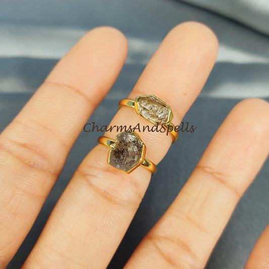 50% OFF On Herkimer Quartz Ring, Gemstone Ring, Electroplated Ring, Gift for Her, Raw Crystal Jewelry, Ethnic Ring, Women Ring - Charms And Spells