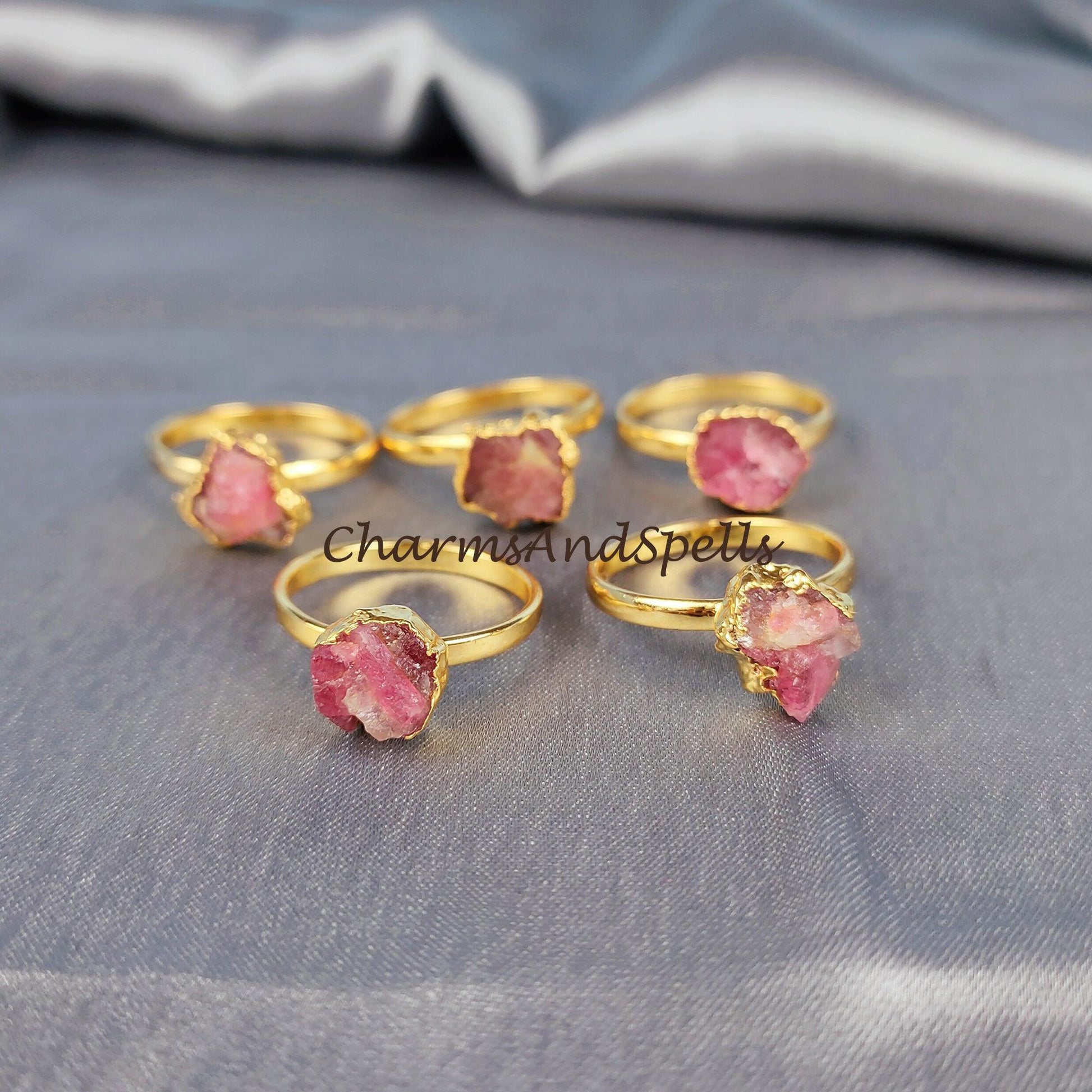 Natural Raw Tourmaline Ring, Electroplated Ring, Vintage Look Ring, Gift for Her, Gypsy Ring, Imitation Ring, Unique Wedding Ring - Charms And Spells