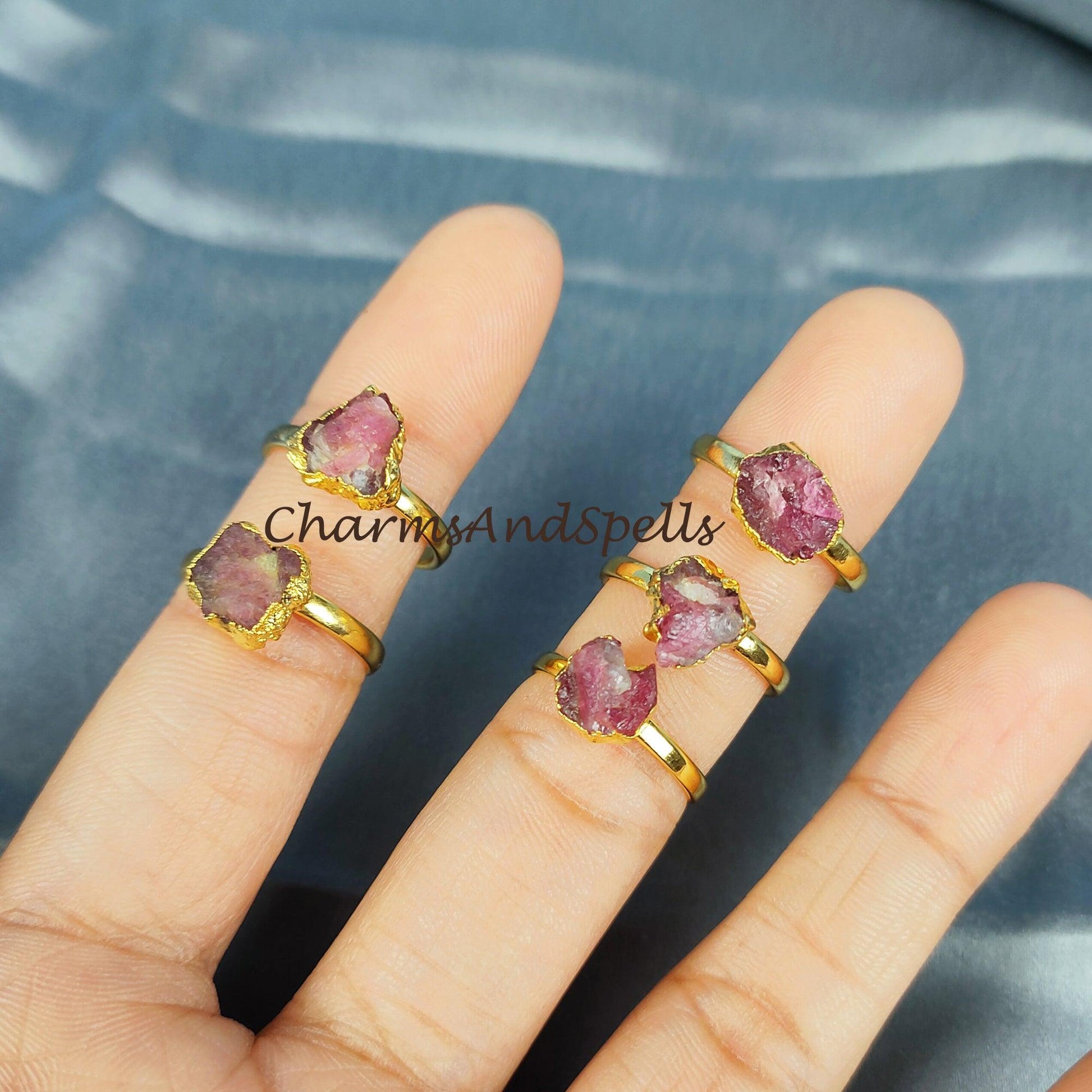 Natural Raw Tourmaline Ring, Electroplated Ring, Vintage Look Ring, Gift for Her, Gypsy Ring, Imitation Ring, Unique Wedding Ring - Charms And Spells