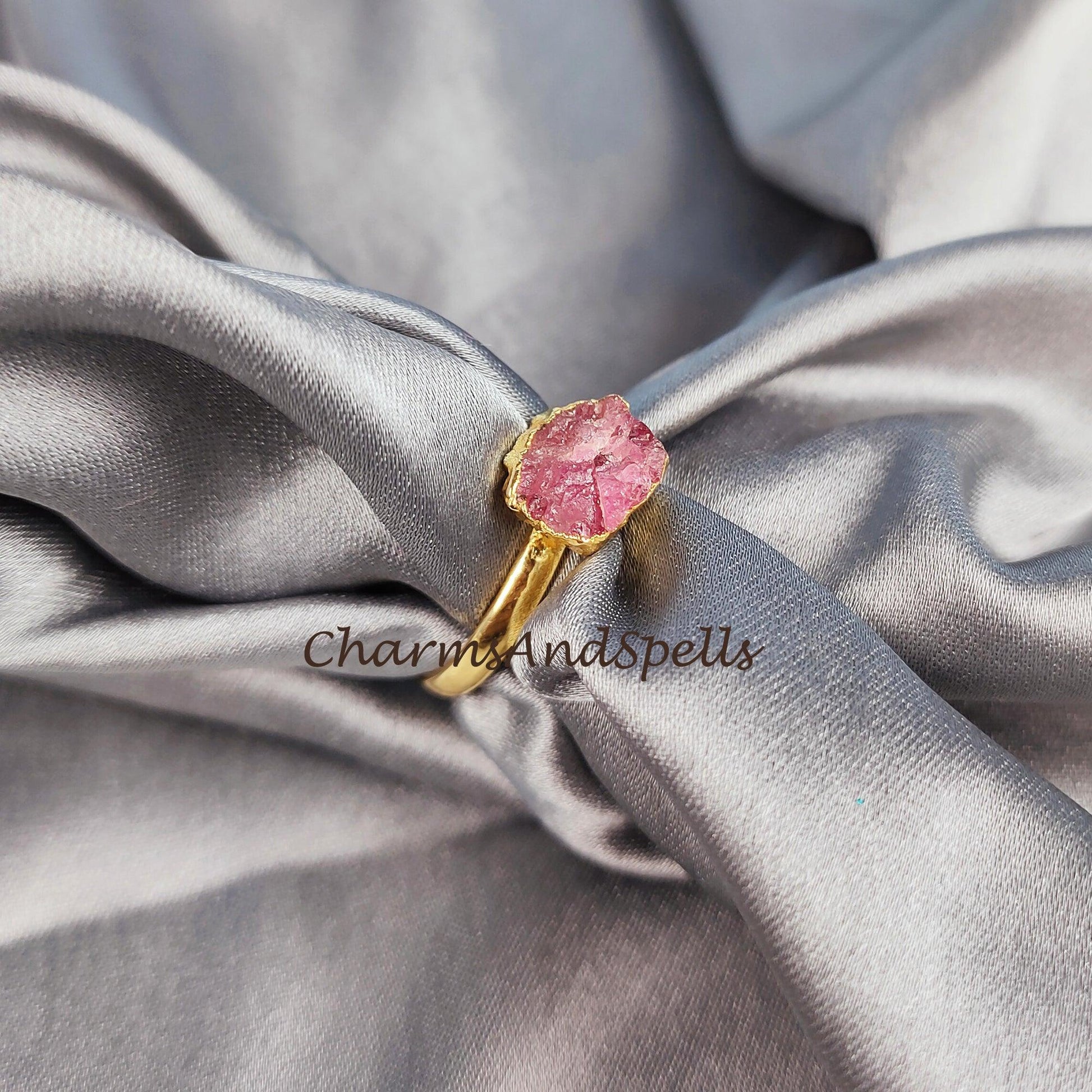 Natural Raw Tourmaline Ring, Electroplated Ring, Vintage Look Ring, Gift for Her, Gypsy Ring, Imitation Ring, Unique Wedding Ring - Charms And Spells