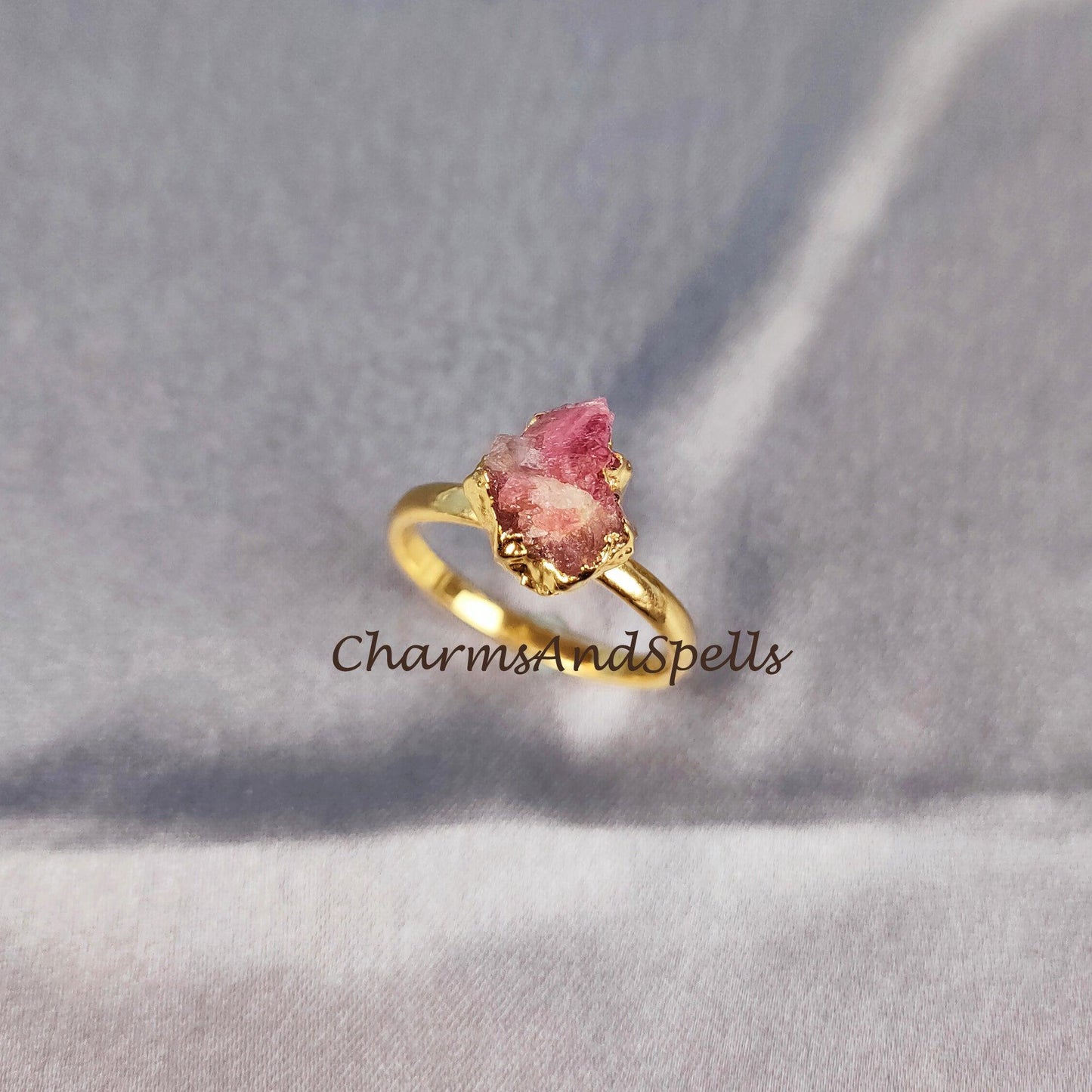 Natural Raw Tourmaline Ring, Electroplated Ring, Vintage Look Ring, Gift for Her, Gypsy Ring, Imitation Ring, Unique Wedding Ring - Charms And Spells