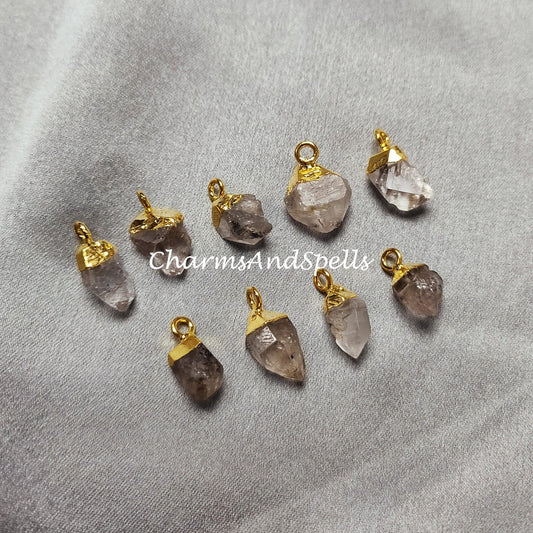 Raw Herkimer Quartz Electroplated Pendant Connectors, Gemstone Connectors, Copper Connectors, Raw Gemstone Connectors - Charms And Spells