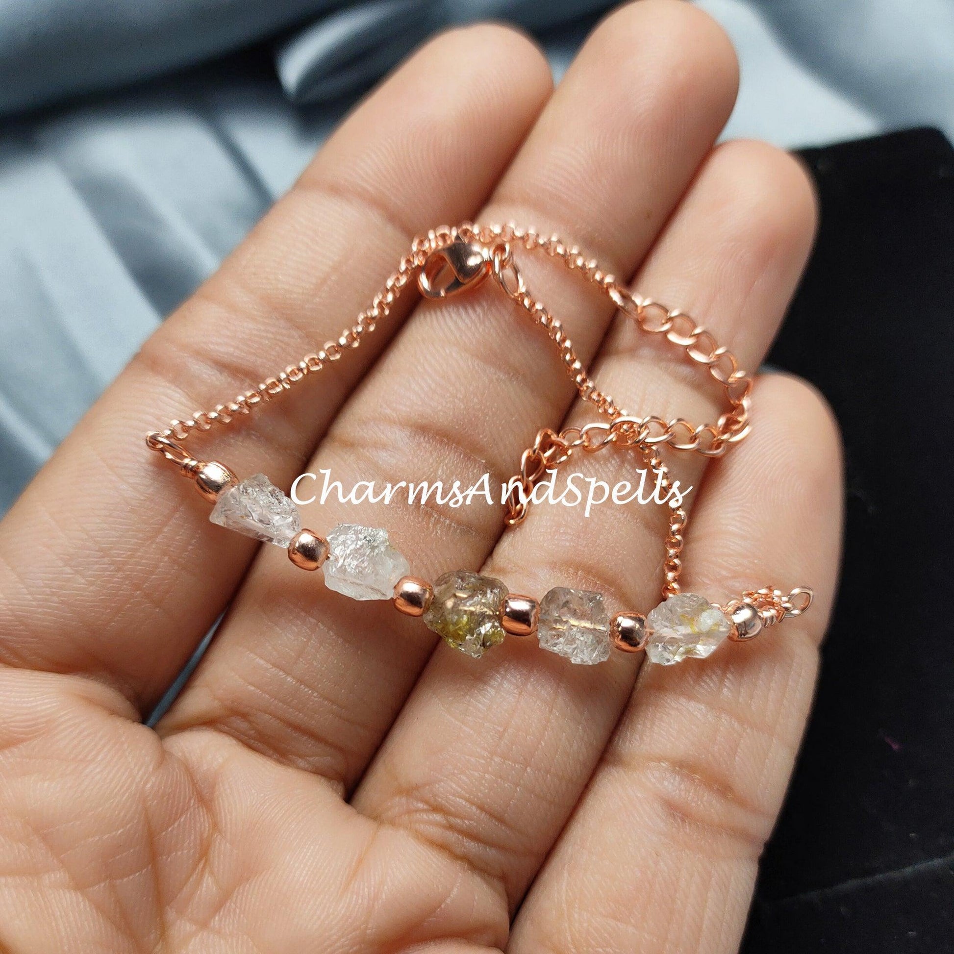 Natural Herkimer Bracelet, Crystal Bracelet, Dainty Raw Bracelet, Crystal Beaded Bracelet, Bracelet For Mother, Gift For Her - Charms And Spells