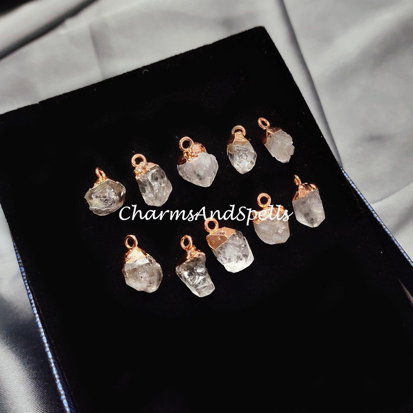 Raw Herkimer Quartz Electroplated Pendant Connectors, Gemstone Connectors, Copper Connectors - Charms And Spells