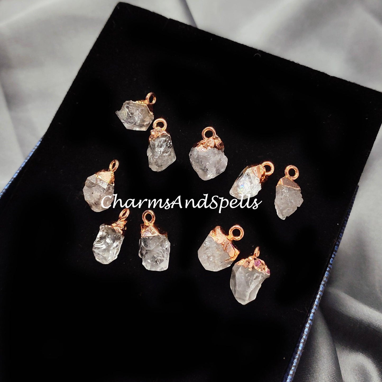 Raw Herkimer Quartz Electroplated Pendant Connectors, Gemstone Connectors, Copper Connectors - Charms And Spells