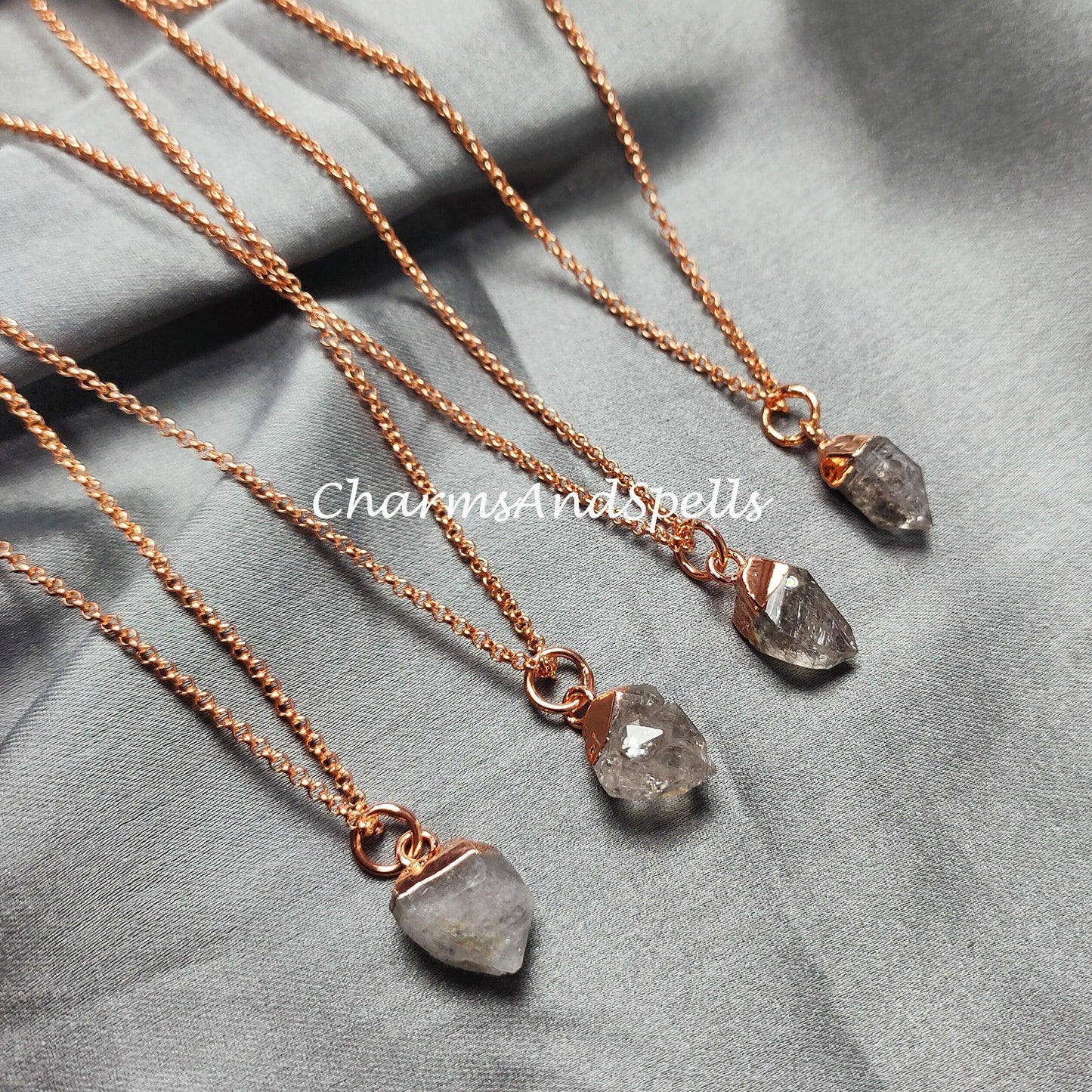 Raw Herkimer Quartz Necklace, Crystal Jewellery, Electroplated Jewelry, April Birthstone, Gift Idea - Charms And Spells