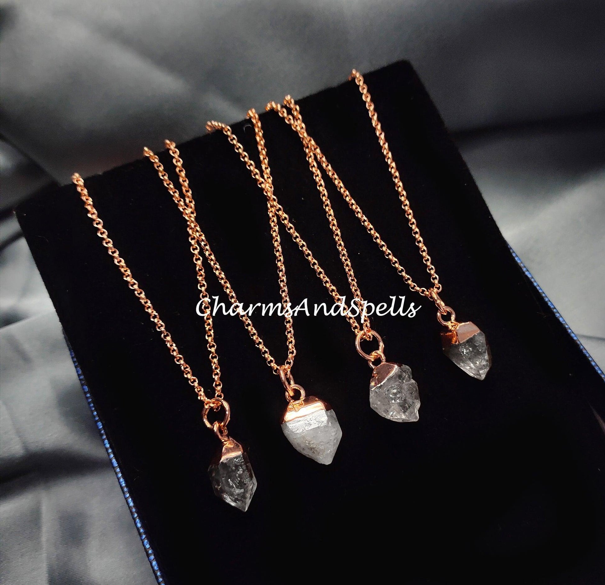 Raw Herkimer Quartz Necklace, Crystal Jewellery, Electroplated Jewelry, April Birthstone, Gift Idea - Charms And Spells