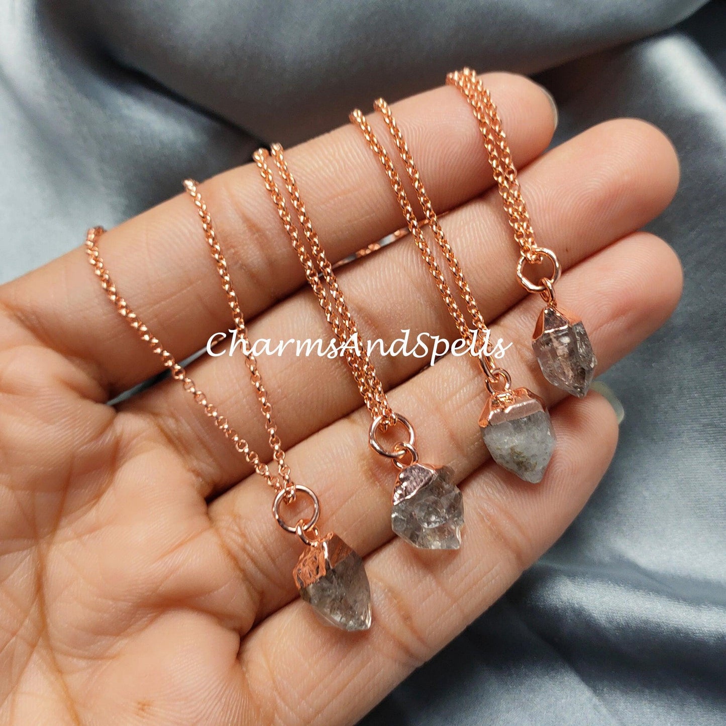 Raw Herkimer Quartz Necklace, Crystal Jewellery, Electroplated Jewelry, April Birthstone, Gift Idea - Charms And Spells