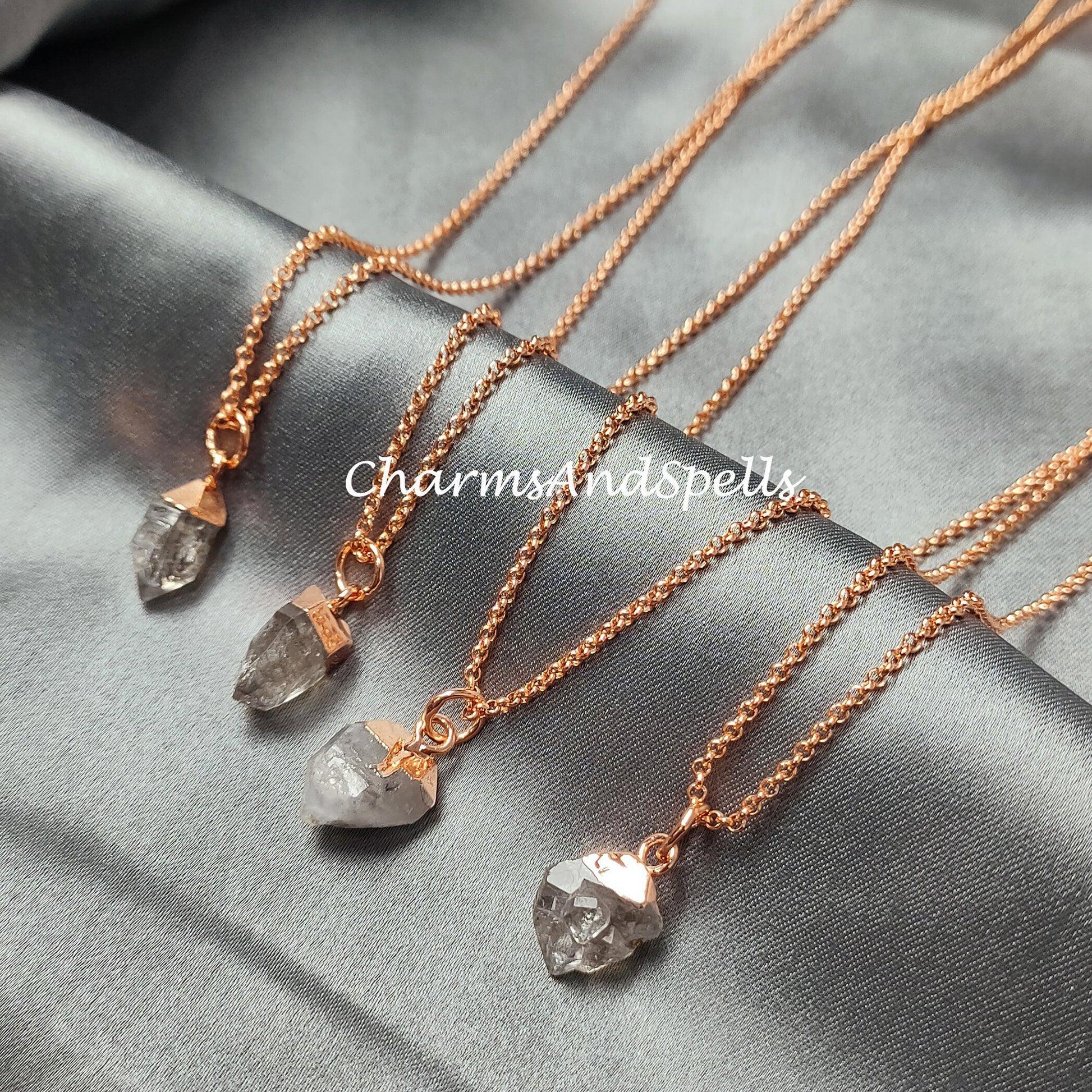 Raw Herkimer Quartz Necklace, Crystal Jewellery, Electroplated Jewelry, April Birthstone, Gift Idea - Charms And Spells