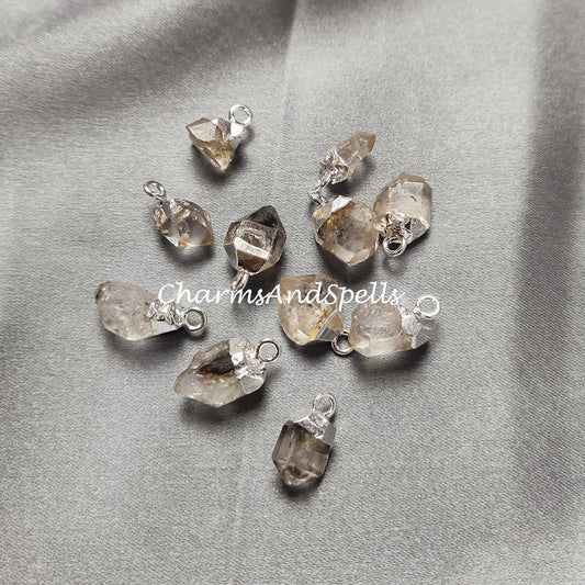 Rough Herkimer Quartz Pendant Connectors, Herkimer Electroplated Charm, Gemstone Pendant Connector, Silver Plated Connector - Charms And Spells