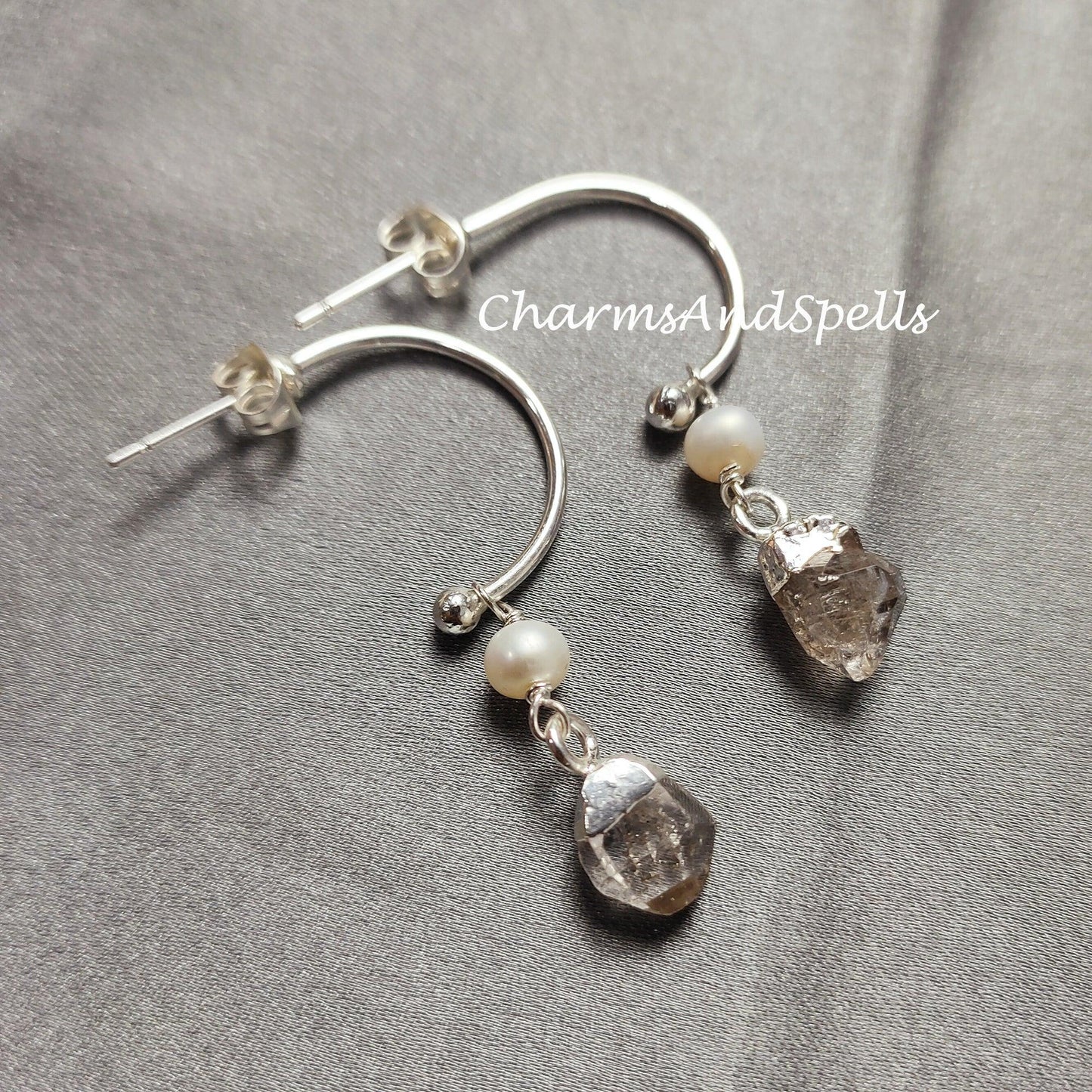 Rough Herkimer Earrings, Electroplated Earrings, Healing Crystal Earrings, Silver Plated Earrings - Charms And Spells