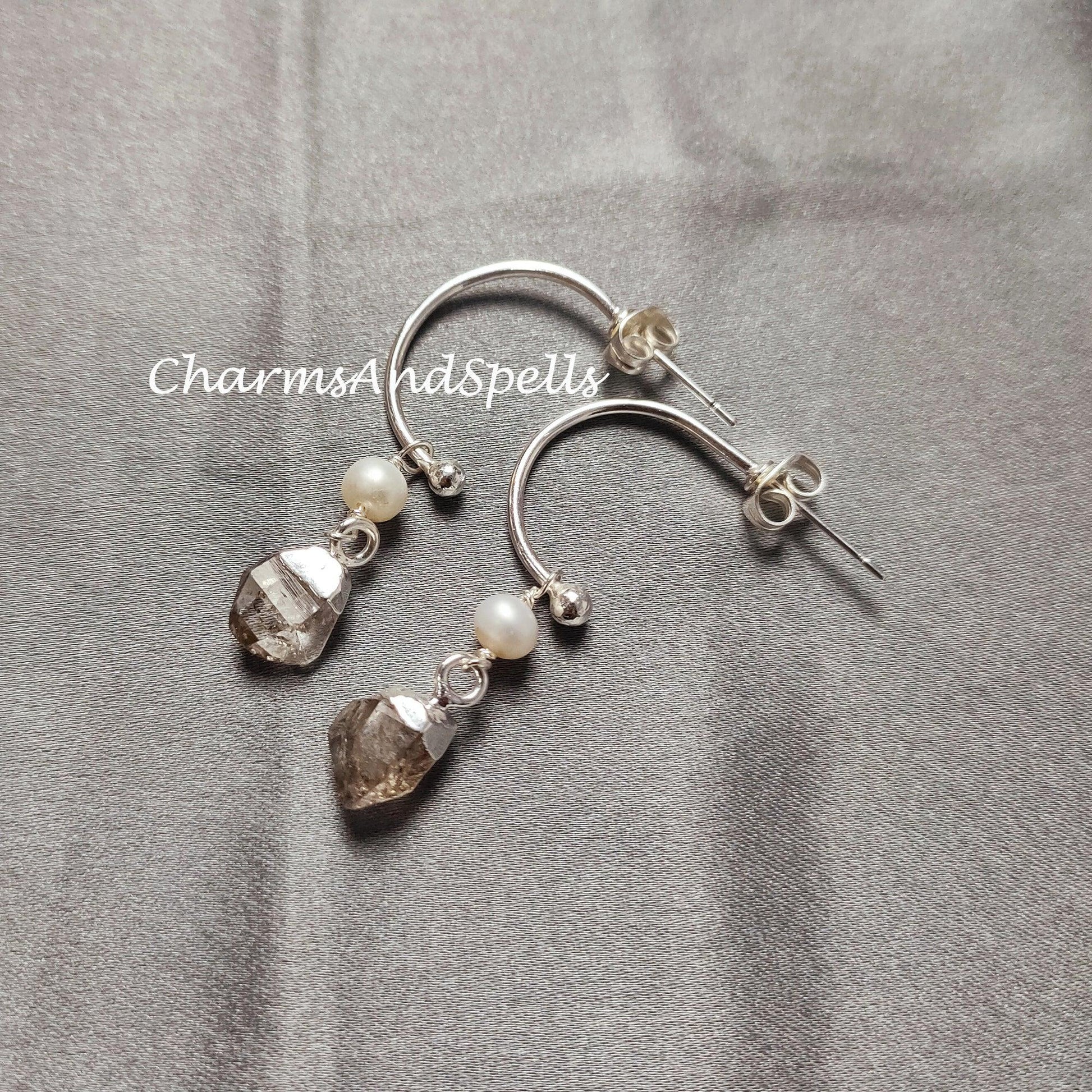 Rough Herkimer Earrings, Electroplated Earrings, Healing Crystal Earrings, Silver Plated Earrings - Charms And Spells