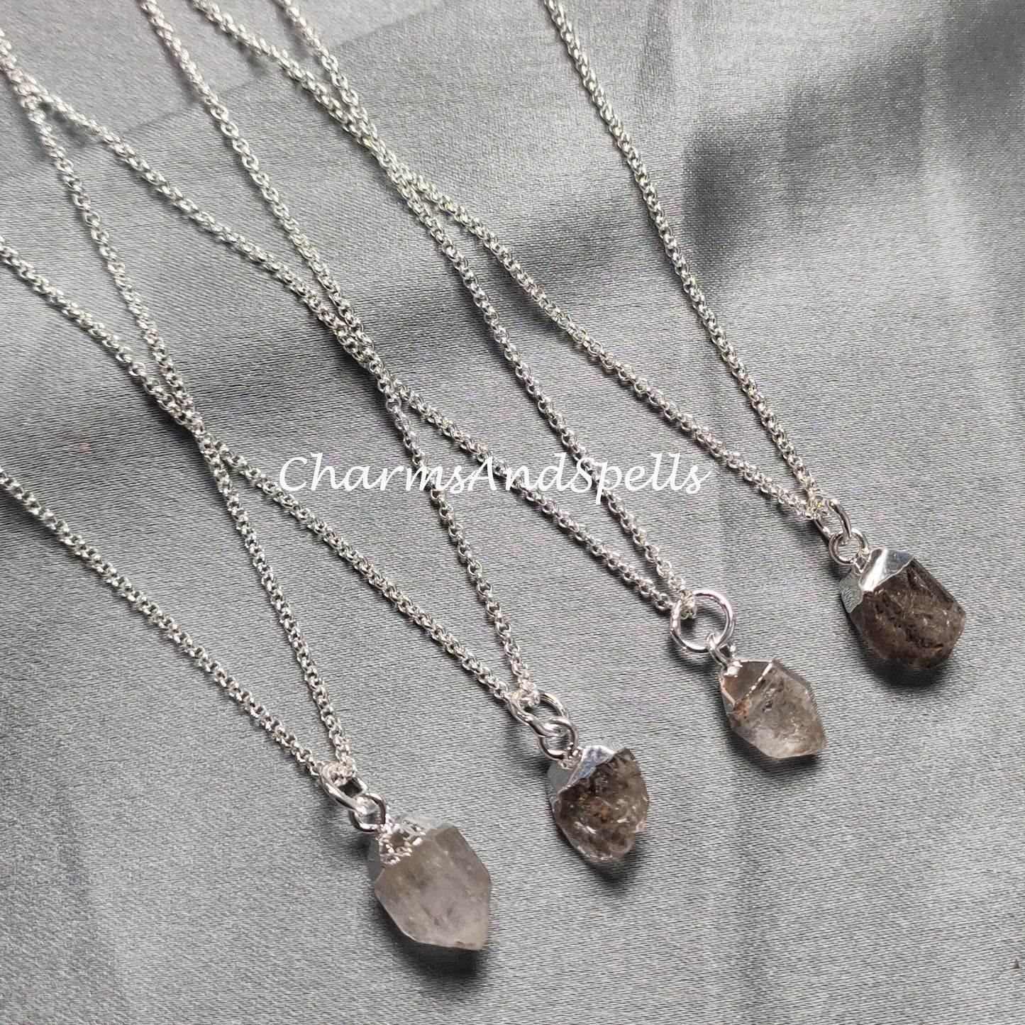 Raw Herkimer Diamond Necklace, Silver Plated Jewelry, Raw Crystal, Birthstone, Chakra, Gift Ideas - Charms And Spells