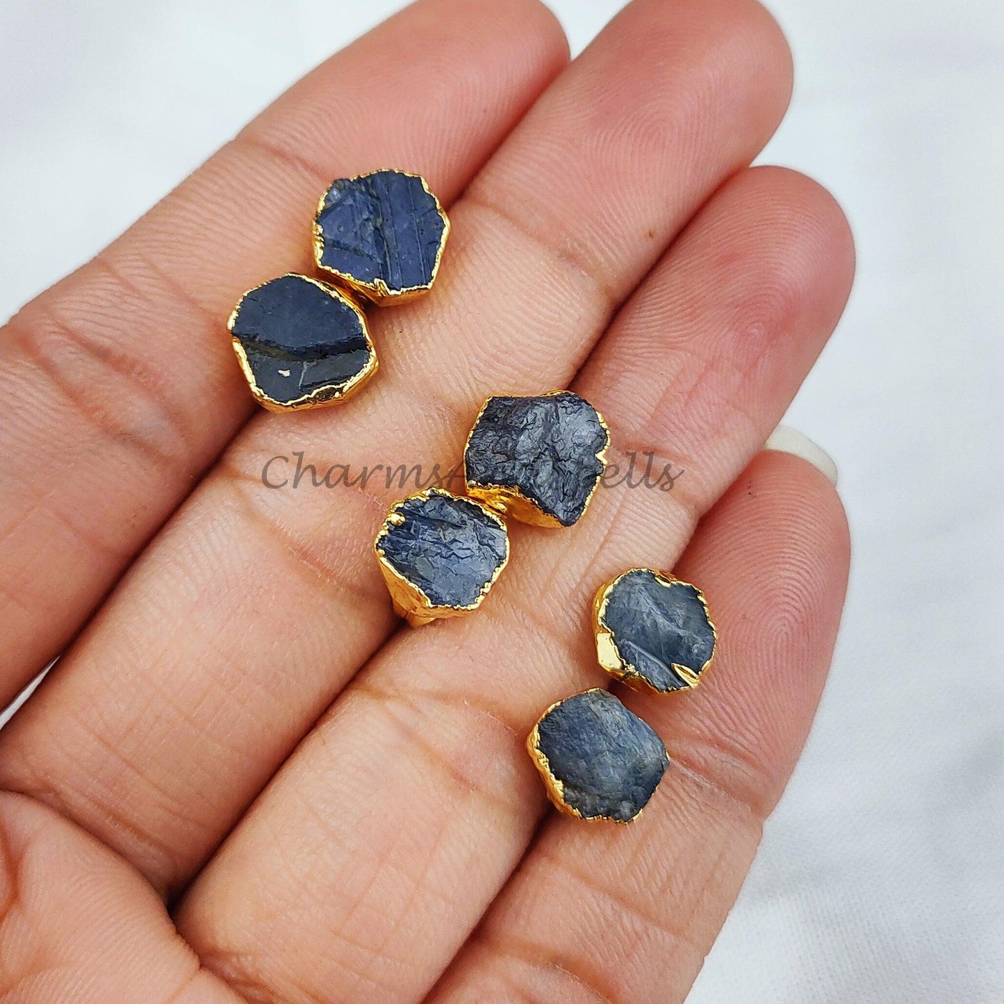 Raw Sapphire Stud Earrings, Gemstone Stud Earrings, Real Sapphire Studs, Birthstone Crystal - Charms And Spells