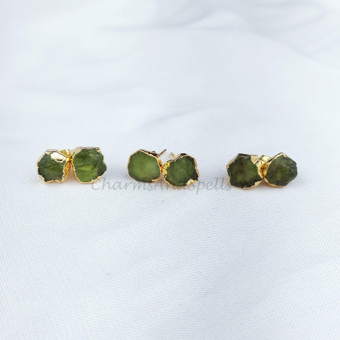 Peridot Crystal Earrings, Peridot Stud Earrings, Green Stone Jewellery, Gemstone Stud - Charms And Spells