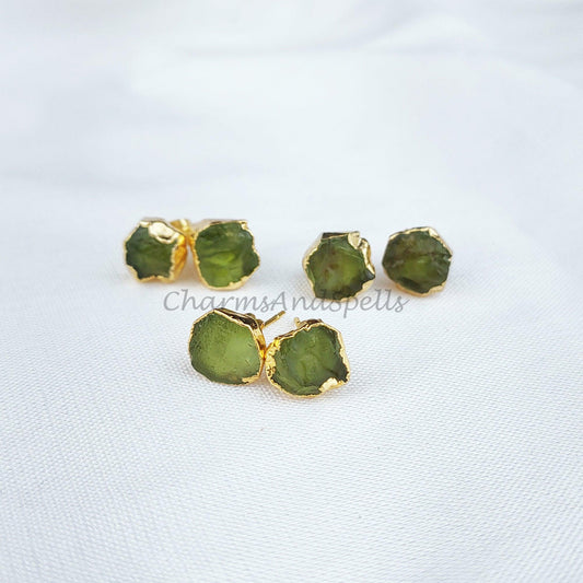 Peridot Crystal Earrings, Peridot Stud Earrings, Green Stone Jewellery, Gemstone Stud - Charms And Spells