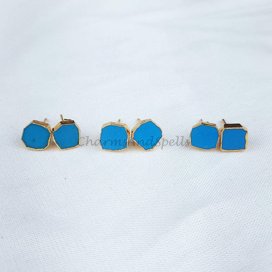 Raw Turquoise Crystal Studs, Healing Gemstone Earrings, Jewelry Gift for Friends, Bridesmaid Gift for Wedding Day - Charms And Spells