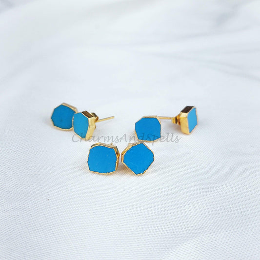 Raw Turquoise Crystal Studs, Healing Gemstone Earrings, Jewelry Gift for Friends, Bridesmaid Gift for Wedding Day - Charms And Spells