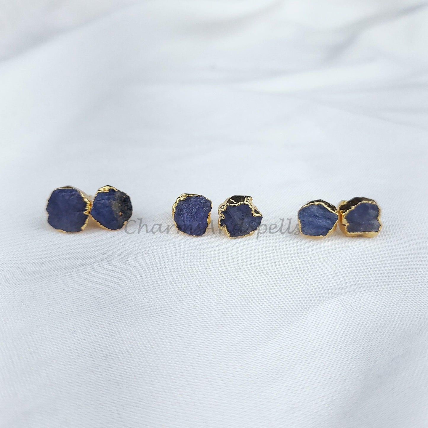 Raw Tanzanite Gemstone Stud Earrings, Tiny Crystal Earrings, Real Gemstones, Wedding Bridesmaid Gifts - Charms And Spells